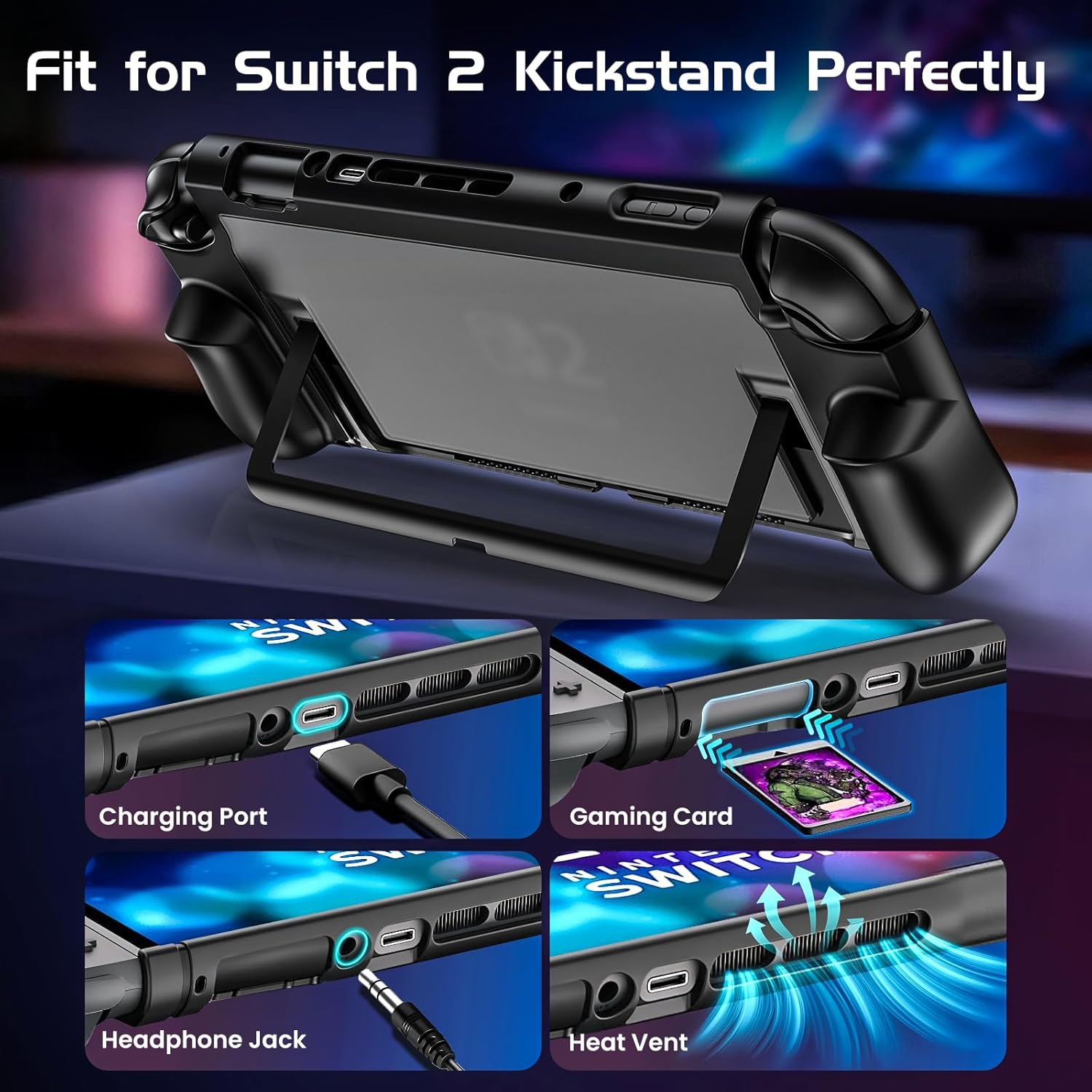 Dockable Protective Case for Switch2 TPU Shockproof Hard Shell with Kickstand