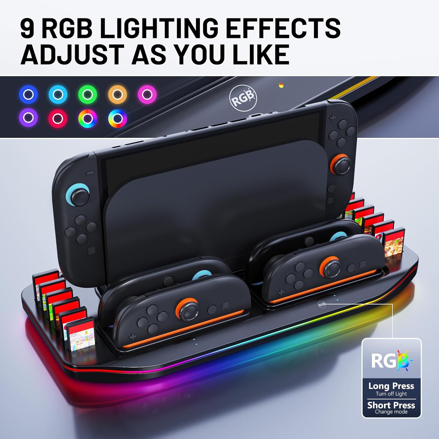 Multifunctional Charging Station for Switch 2 with LED Indicators & RGB Lights