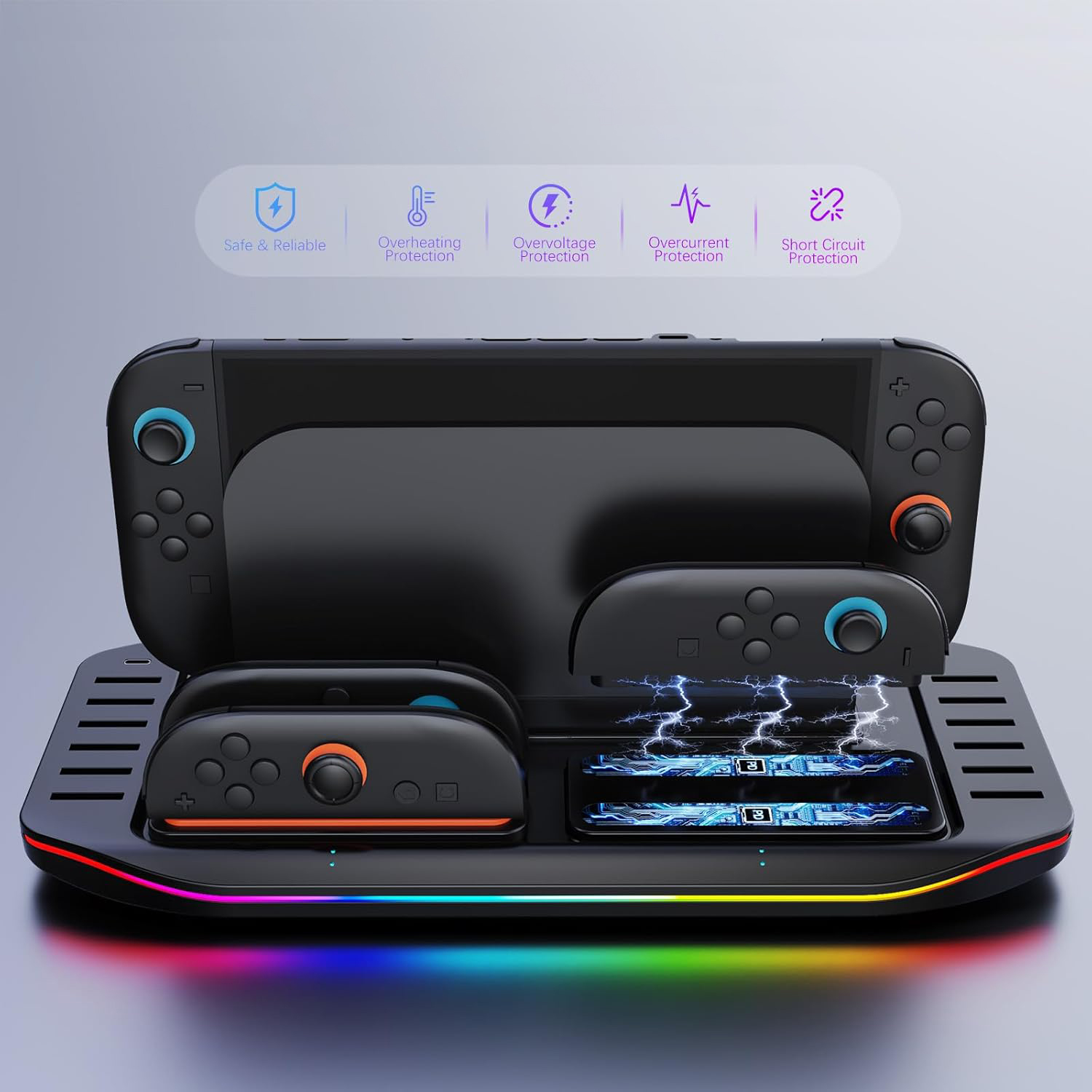 Multifunctional Charging Station for Switch 2 with LED Indicators & RGB Lights
