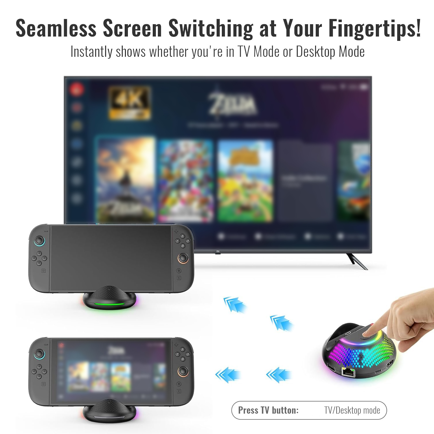 Portable TV Dock for Nintendo Switch 2 with 4K HDMI & Ethernet