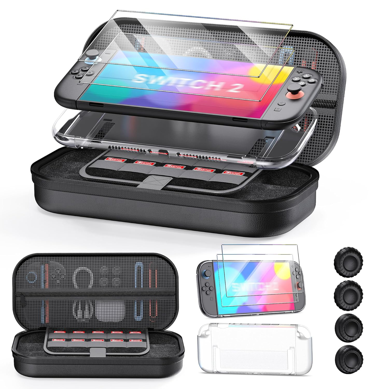 10-in-1 Accessory Bundle for Switch 2 with Travel Case & Screen Protectors