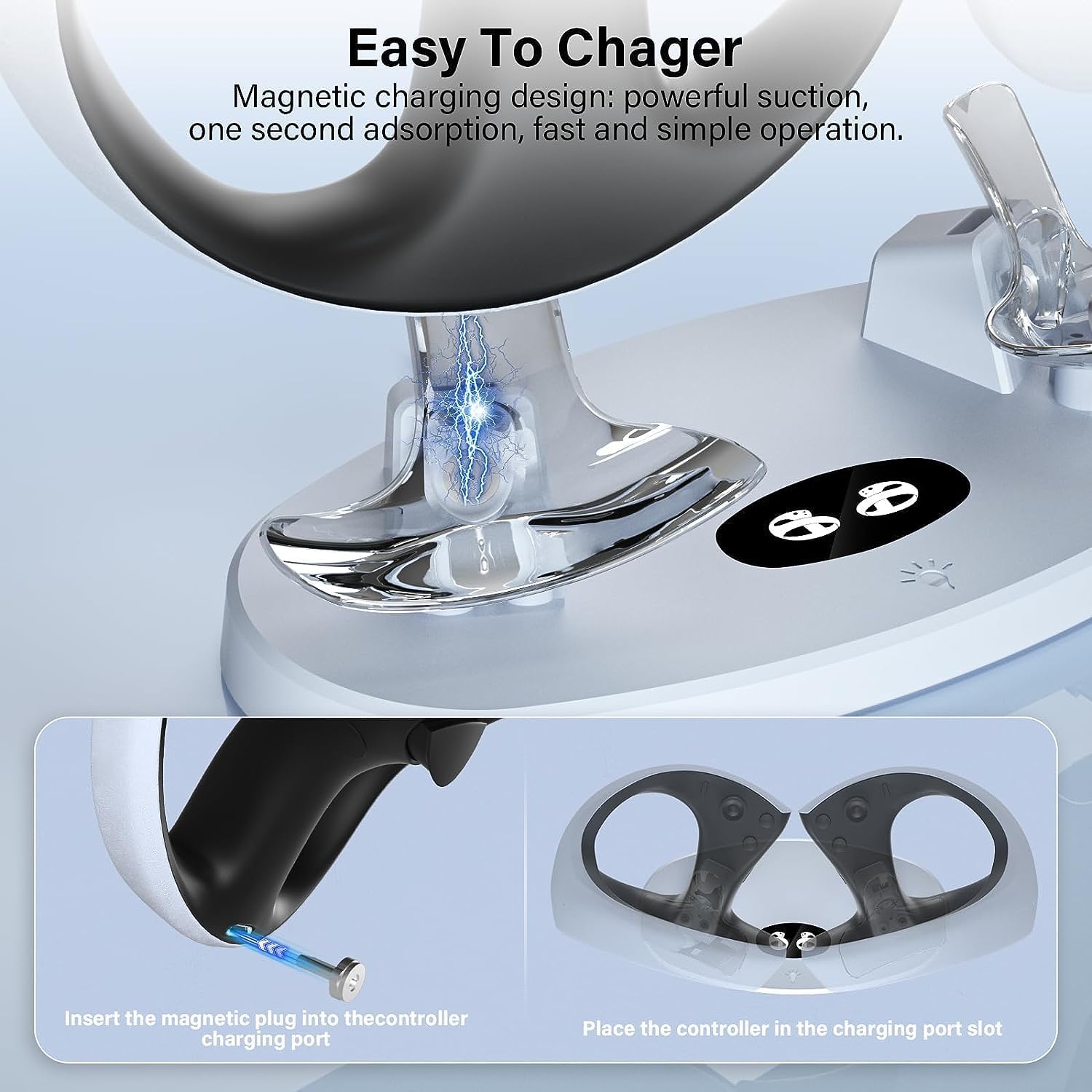 Controller Magnetic Charging Dock for PSVR2 Dual Charger with LED Indicator