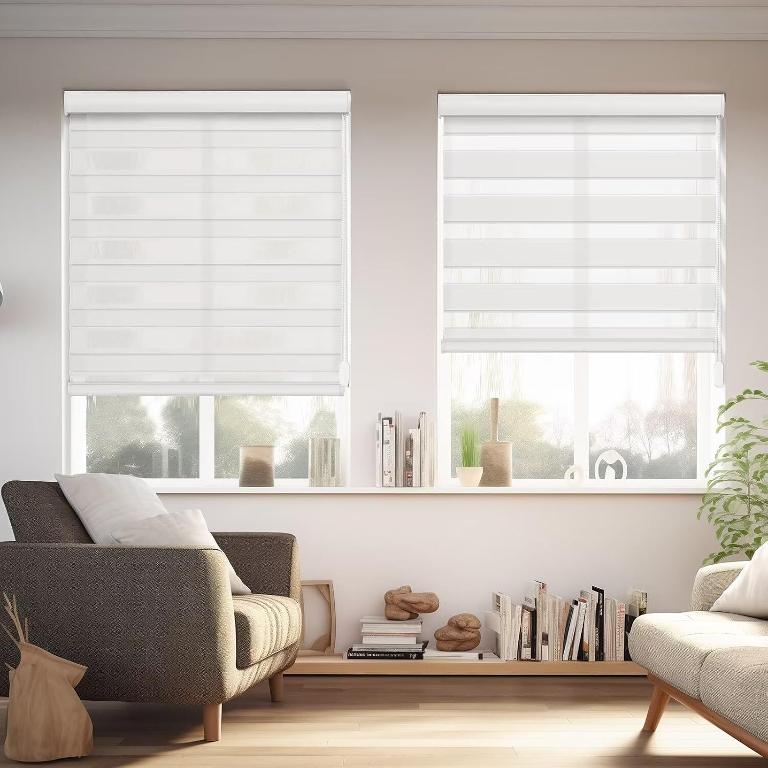 Zebra Dual Roller Blinds Horizontal Window Shades Blinds Easy to Install