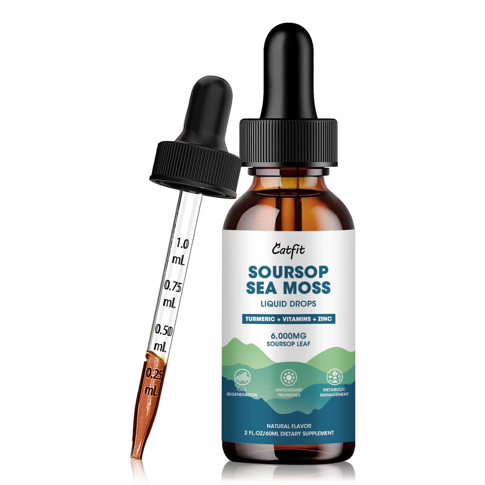 60-180ml Soursop Bitters Liquid Drops with Sea Moss, Turmeric, Black Pepper