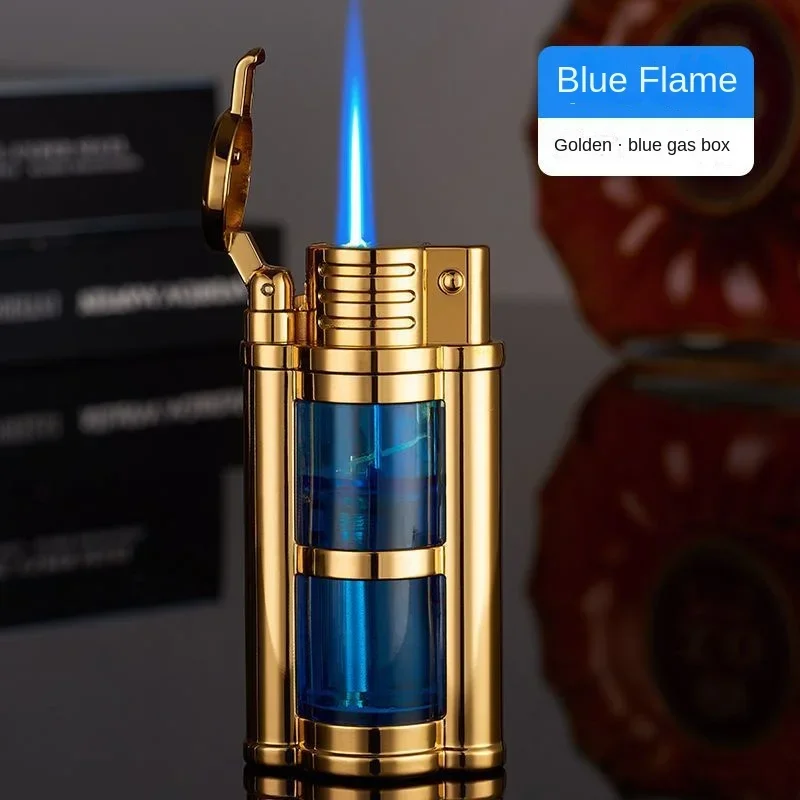 Transparent Visible Fuel Torch Windproof Butane Cigar Lighter Flame Blue Red NEW