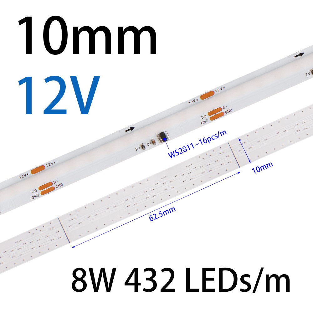 12V 24V WS2811 COB RGBIC LED Strip IC Addressable Full Color Flexible Tape Light