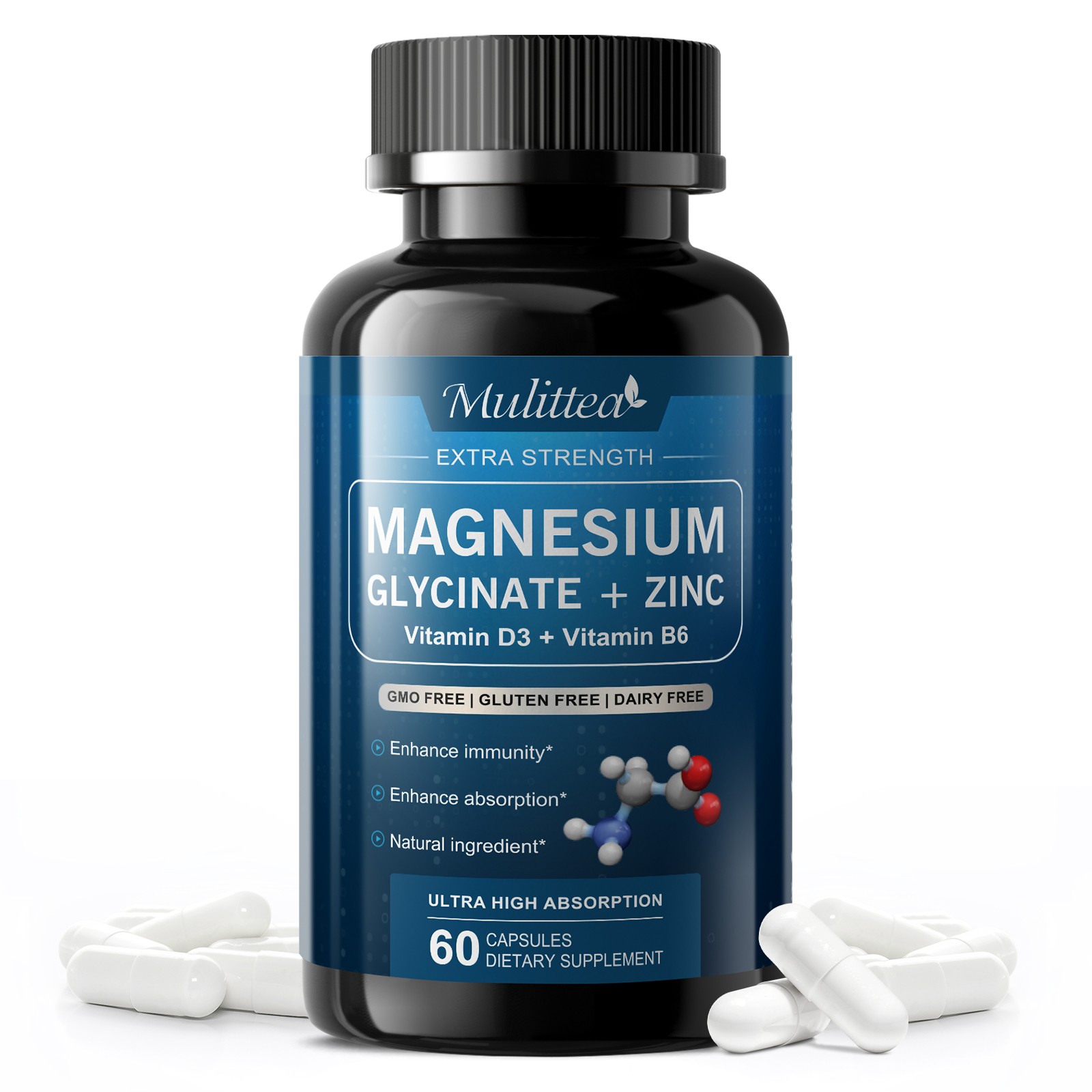 Magnesium Glycinate 500mg Vitamin D3 Zinc For Sleep Stress Relief Support Bone