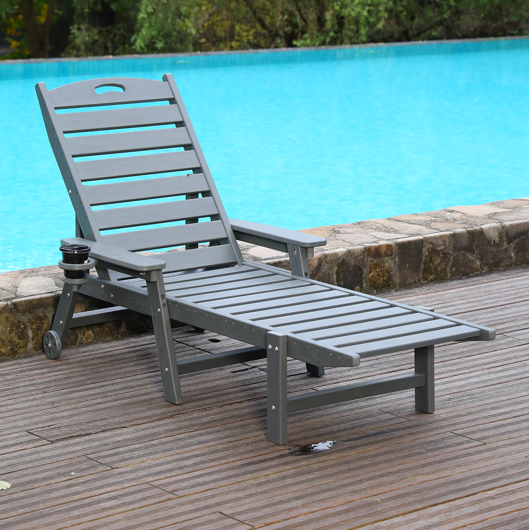 HDPE Chaise Lounge Chair Outdoor, Pool Lounge Chairs with 4-Position Adjustable
