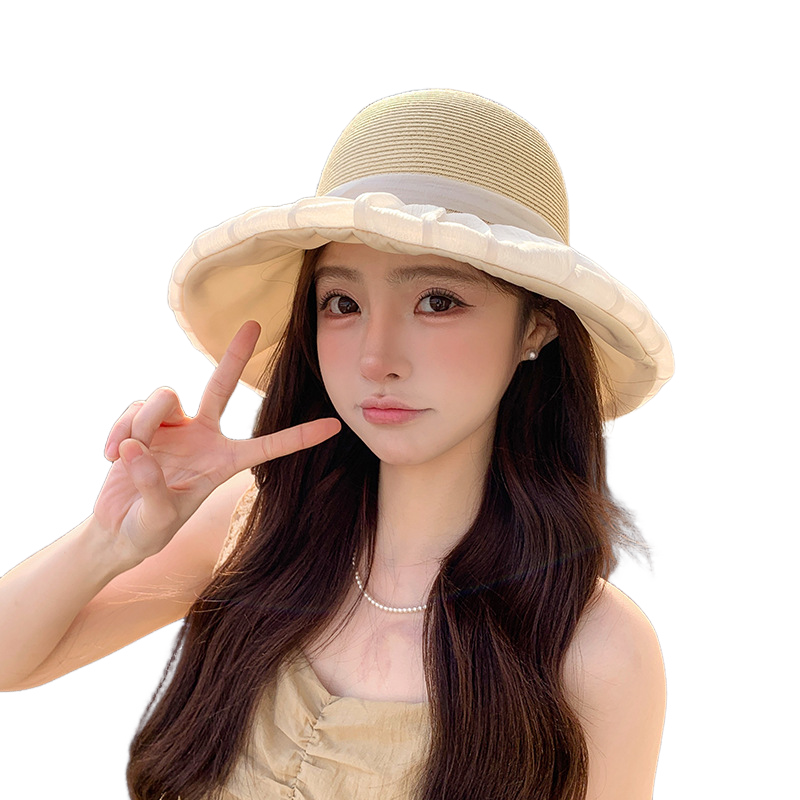 Bowknot Fisherman Hat Outdoor Travel Ladies Wide Brim Sun Protection Bucket Cap