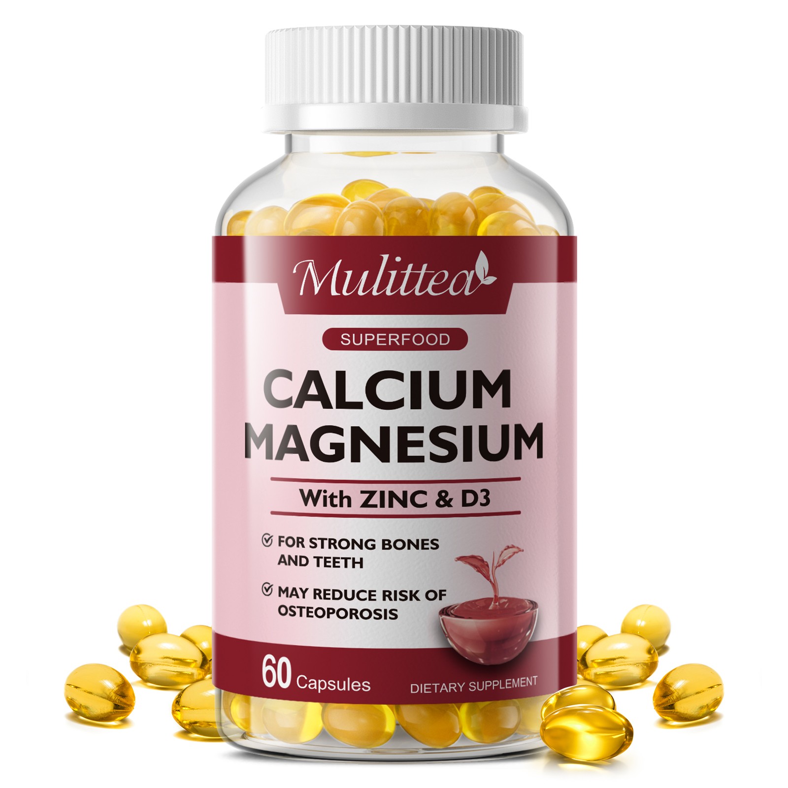 Calcium Magnesium Zinc & Vitamin D3 for Strong Bones Teeth Muscle Nerve