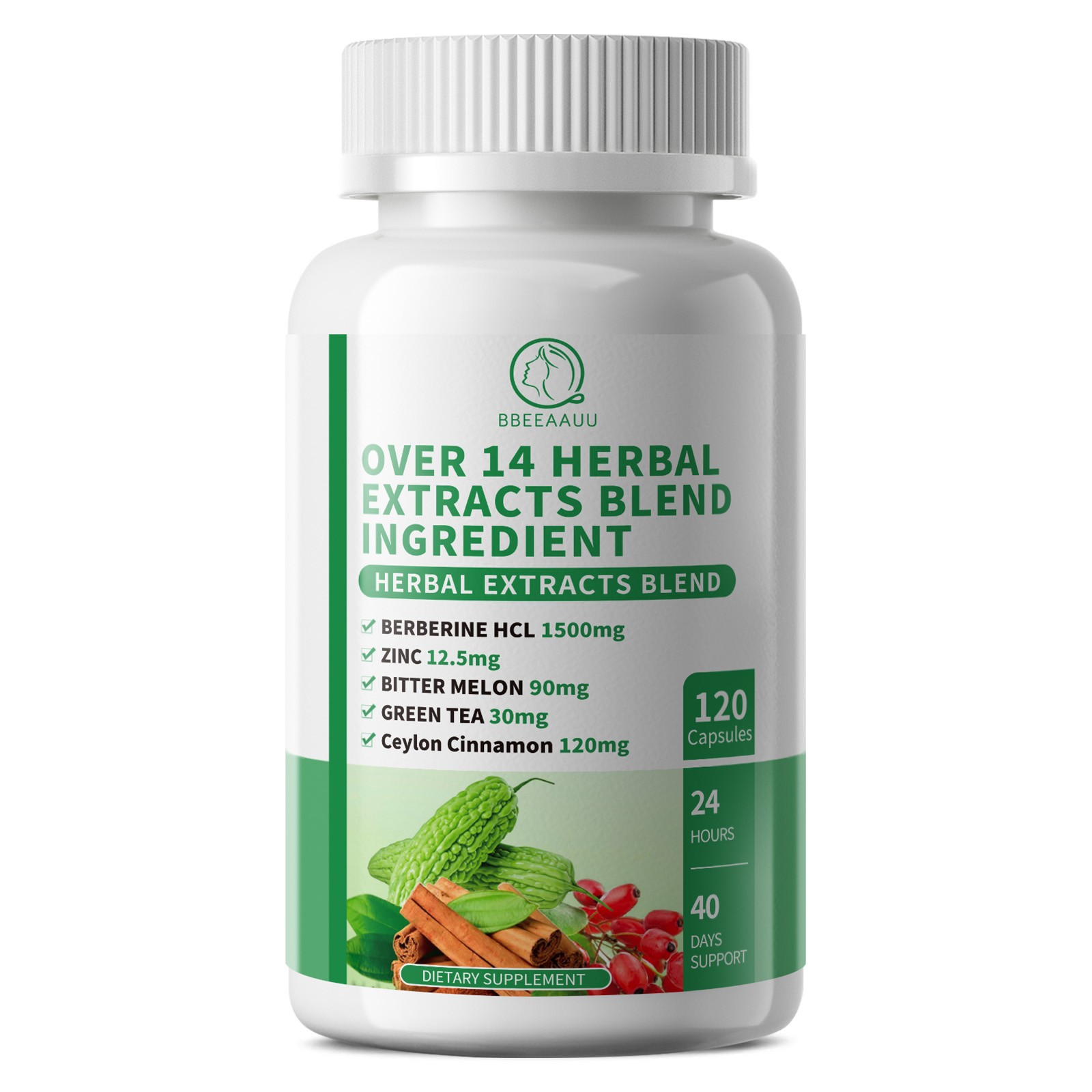 Berberine with Ceylon Cinnamon Supplement 14 Herbal Extract Blends Capsules