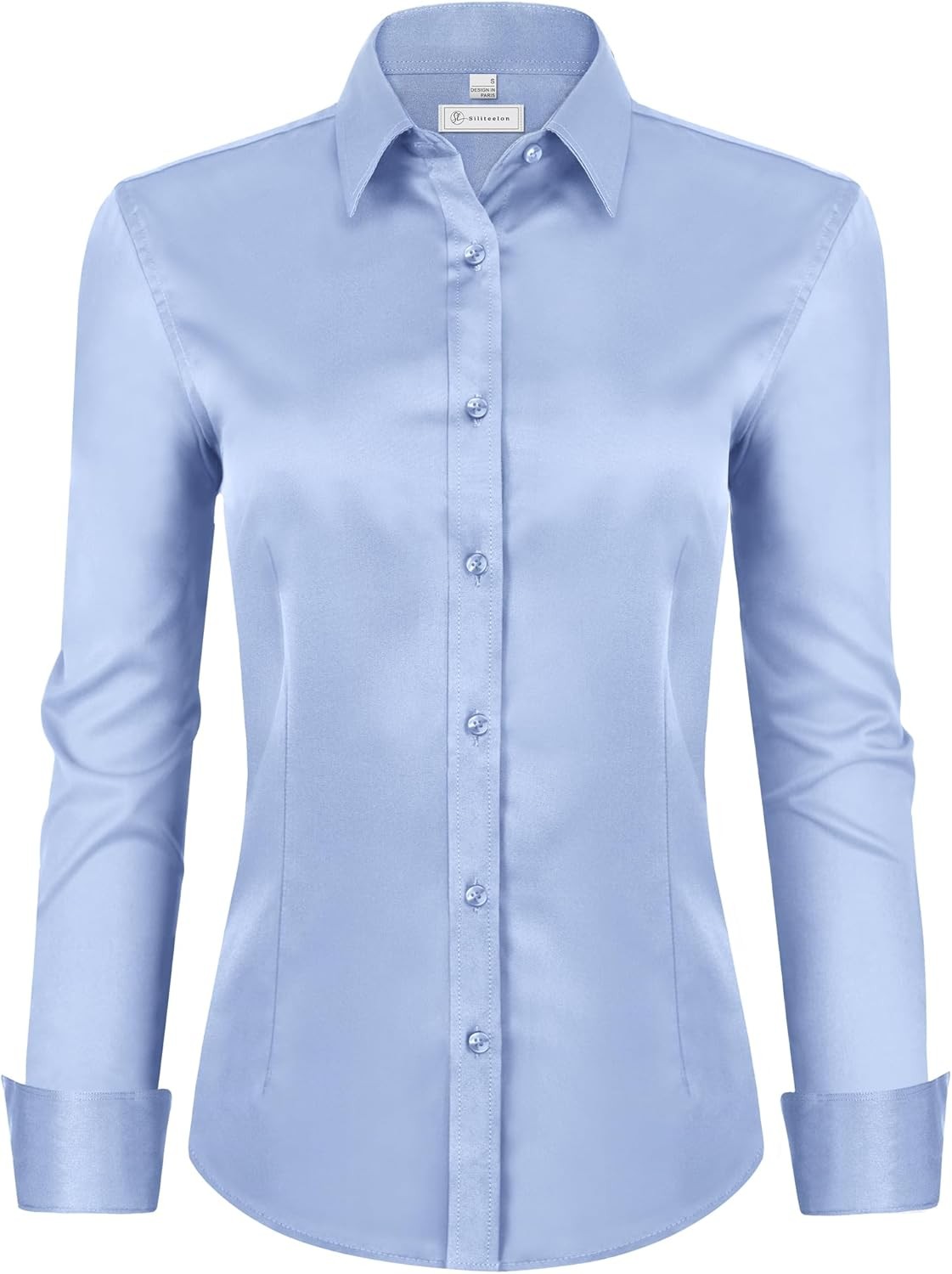 Womens Wrinkle-Free Stretch Long Sleeve Button Down Dress Shirt Blouse Work