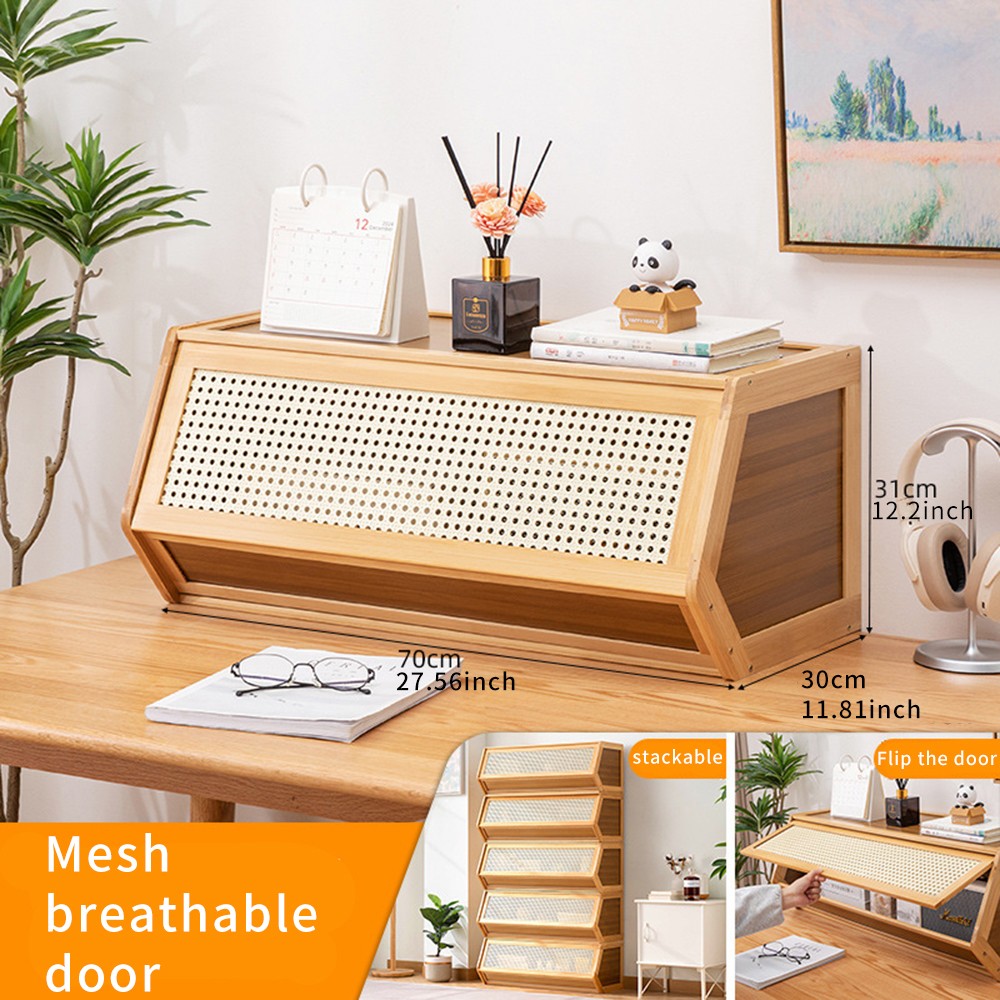 Storage Unit Bamboo Cabinet Cupboard Bedroom Shelf Unit Stackable w/ Door