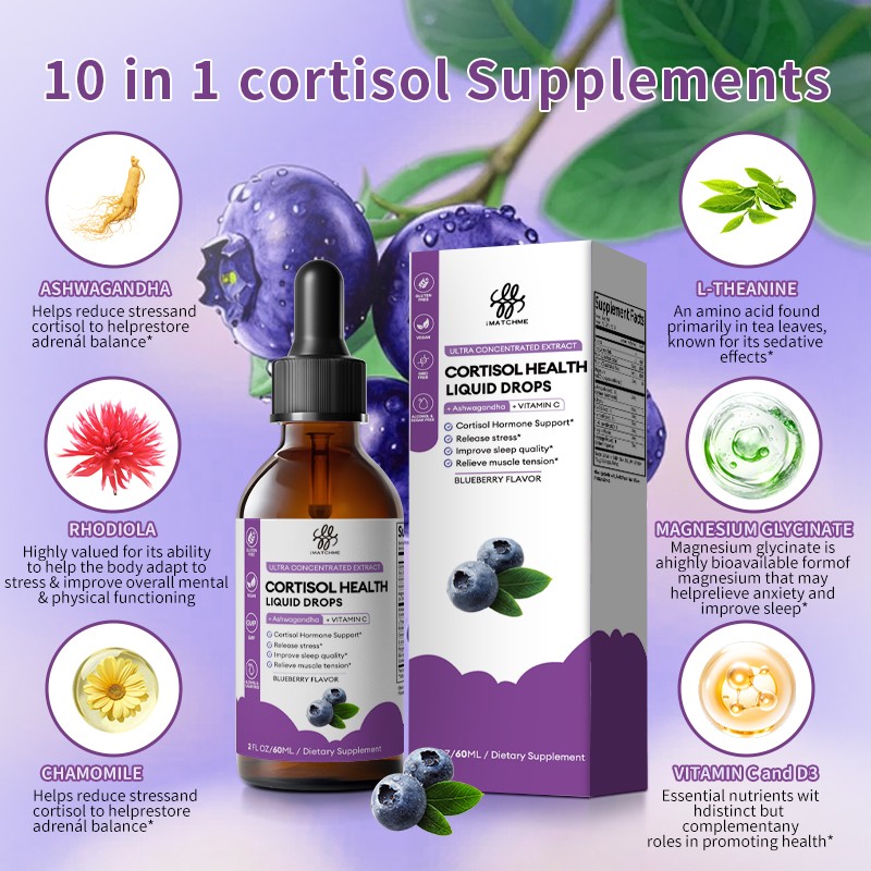 1-6x Cortisol Support Liquid Drop w/ Magnesium Ashwagandha +Vitamin C&D3 2oz