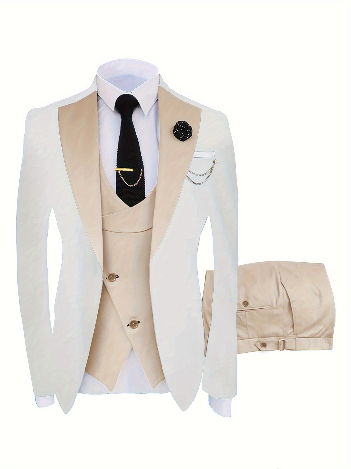 Mens 3Pcs Suit Groomsmen Formal Wedding Party Homecoming Suit Blazer Vest Pants