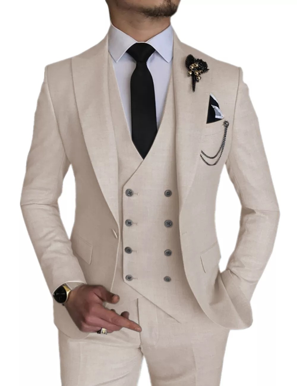 ANSHUHAI Men’s 3 Piece Suit Business Formal Wedding Party Suit Blazer+vest+Pant