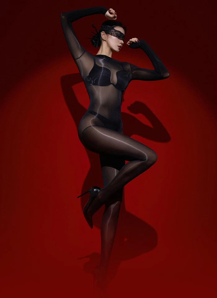 Unisex Oil Shiny Bodysuit Glossy Transparent Seamless Full Bodystocking Jumpsuit