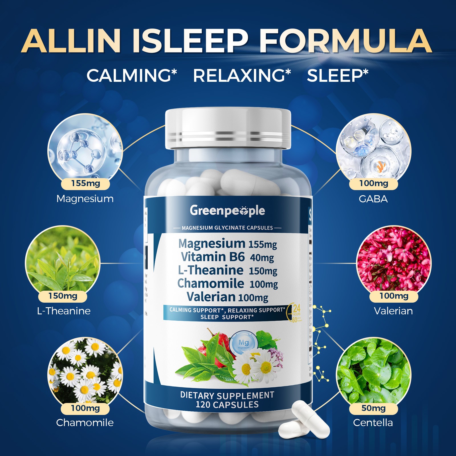 Magnesium Glycinate 850mg – For Sleep, Stress Relief Support Bone 120 -360CT