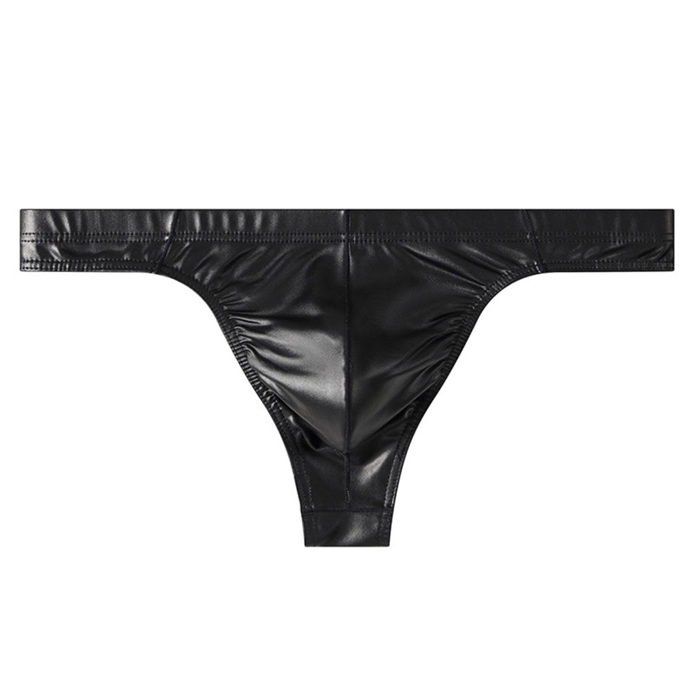 Faux Leather Men G string Thong Underwear T Back with Large Pouch Blue