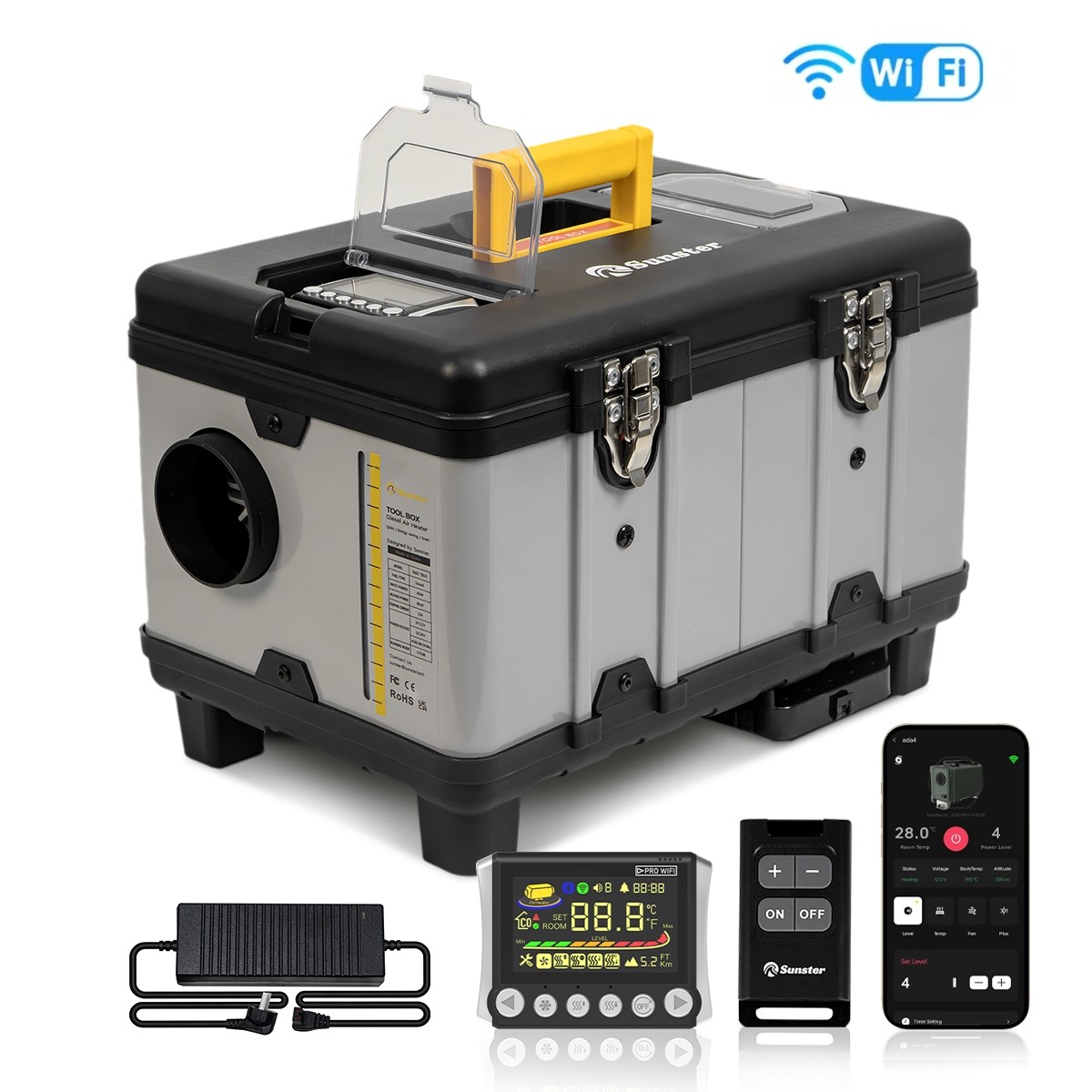 Sunster 8KW Diesel Air Heater 12V/24V 220V Adapter Bluetooth APP Control WiFi US