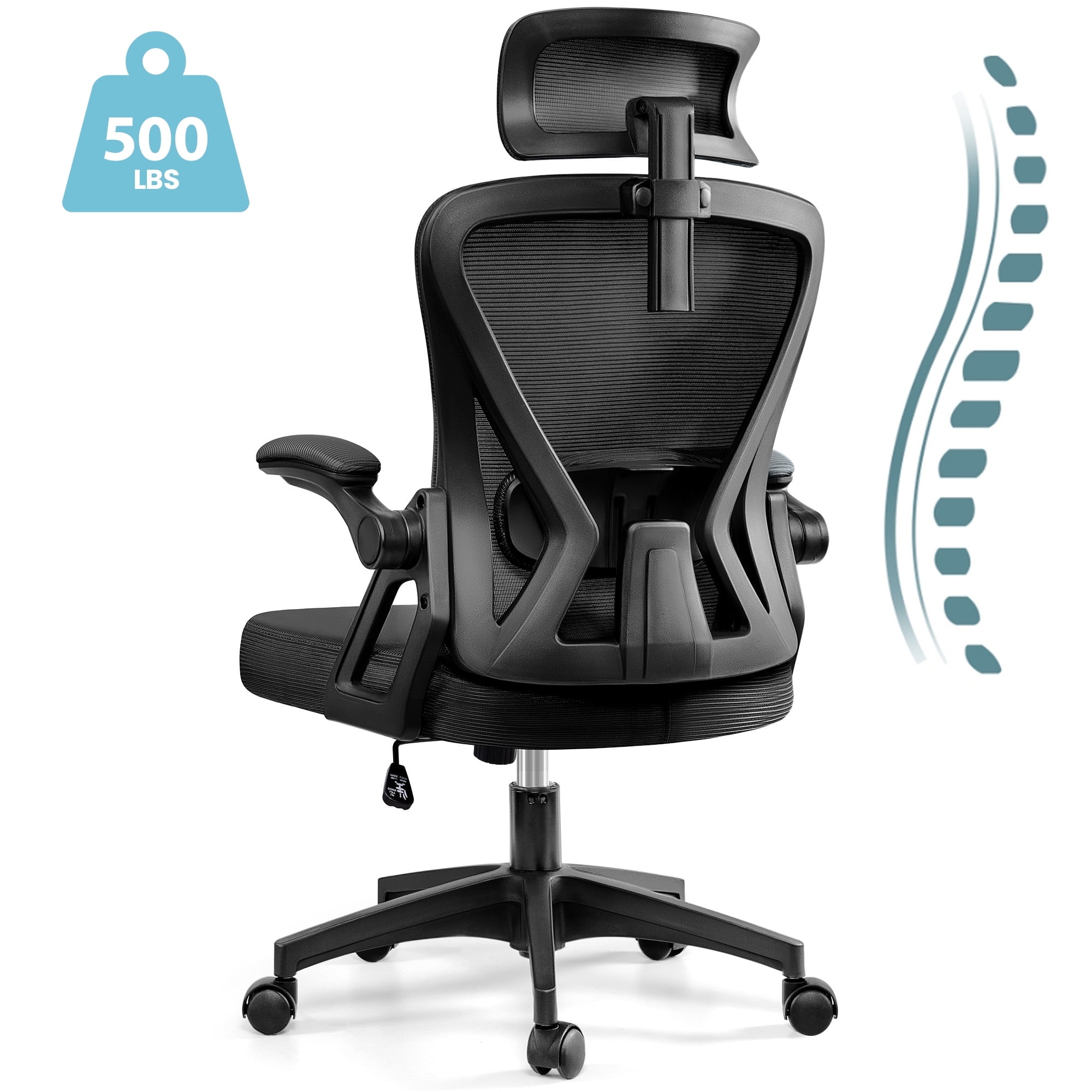 500LBS Ergonomic Office Chair High Back Mesh Desk Chair w/ Headrest Lumbar Black