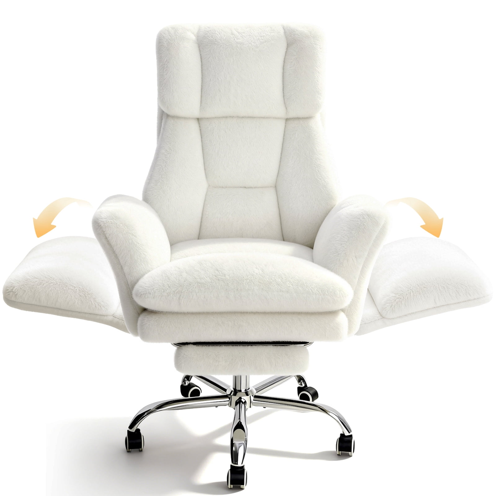 Oversized Fluffy Velvet Office Chair Ergonomic Executive Computer Desk White