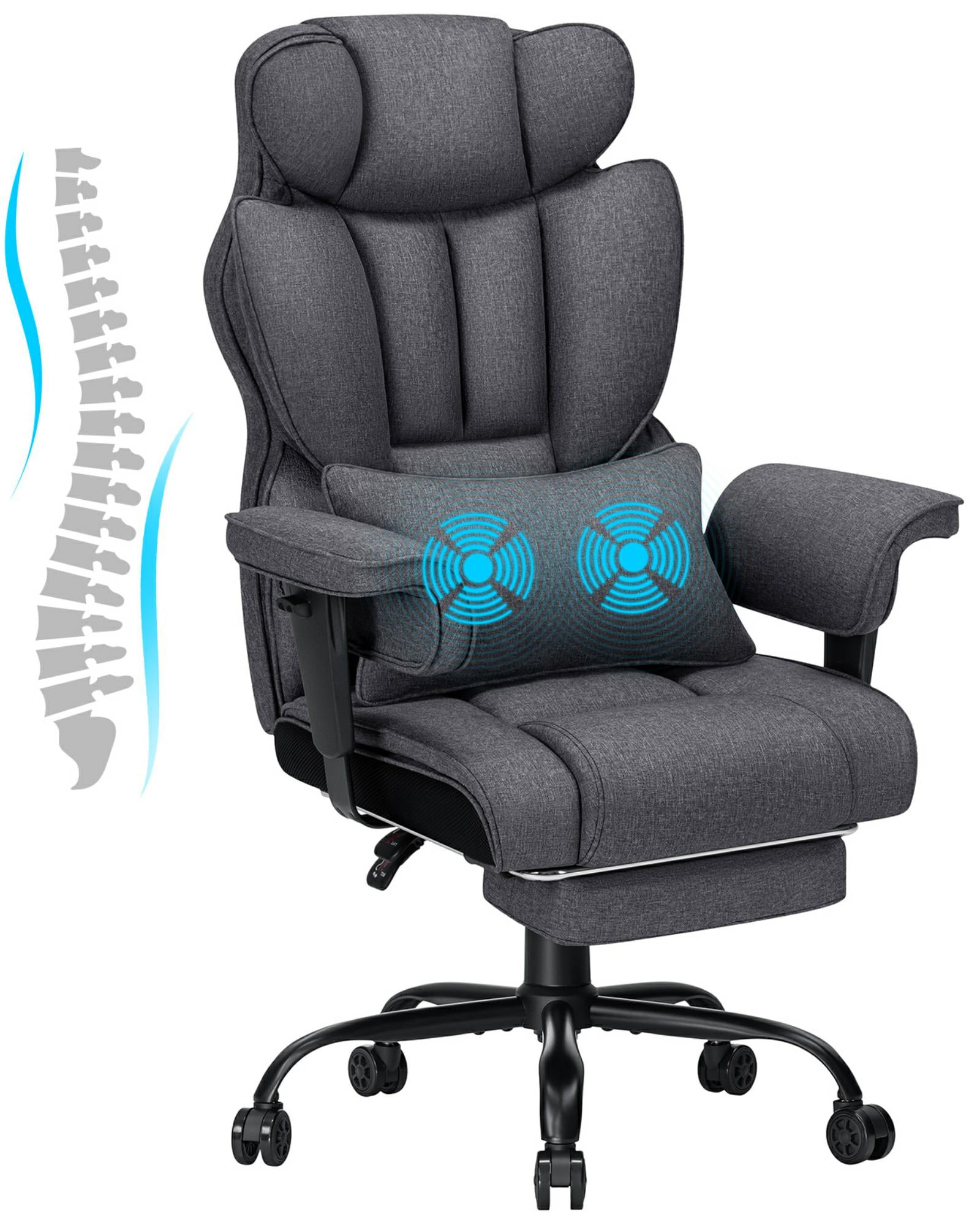 450LBS Fabric Office Chair Massage Reclining Computer Desk Chair w/ Footrest