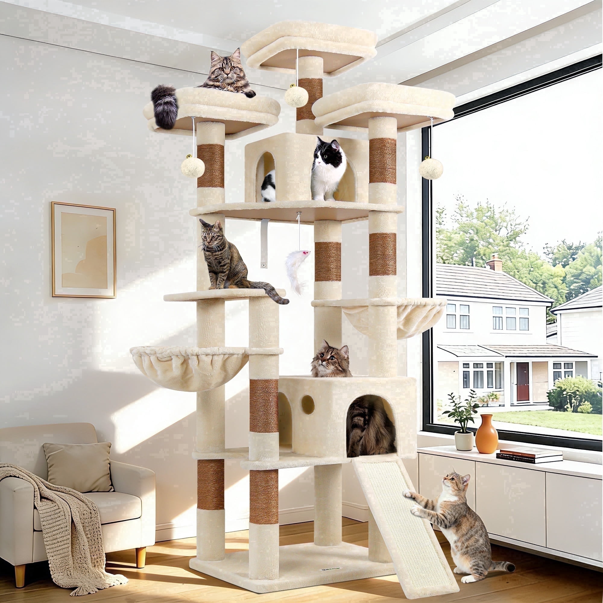 83" Large Cat Tree Tower Multi-Level Condo Scratching Post Hammock Leopard Print