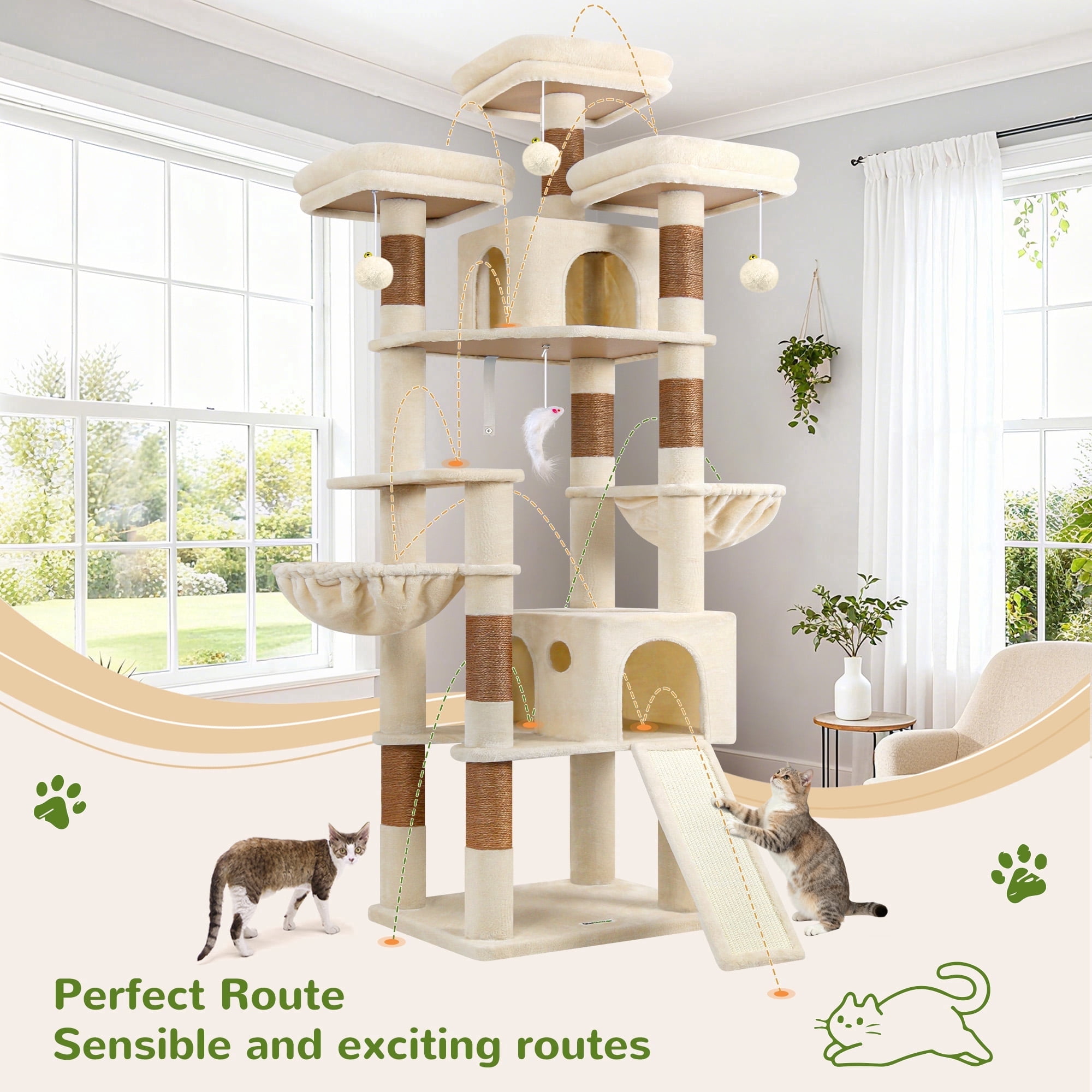 83" Large Cat Tree Tower Multi-Level Condo Scratching Post Hammock Leopard Print