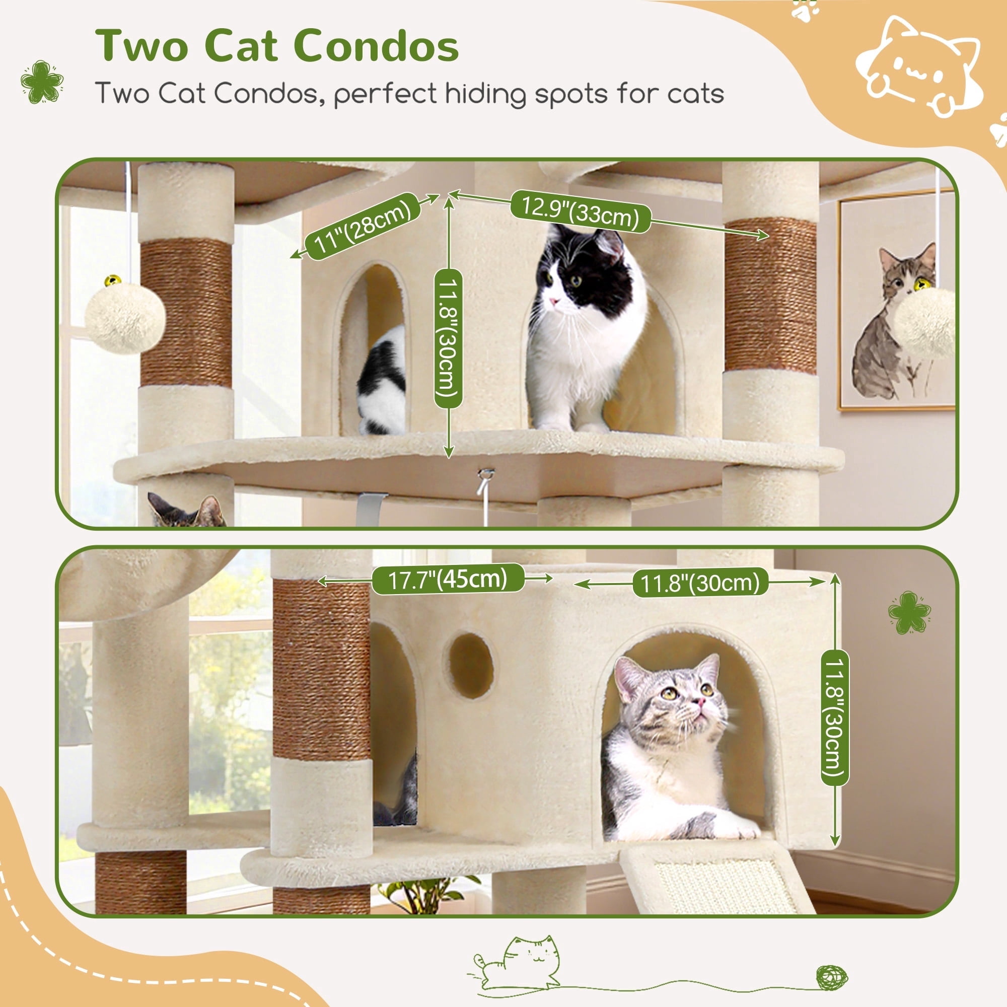 83" Large Cat Tree Tower Multi-Level Condo Scratching Post Hammock Leopard Print