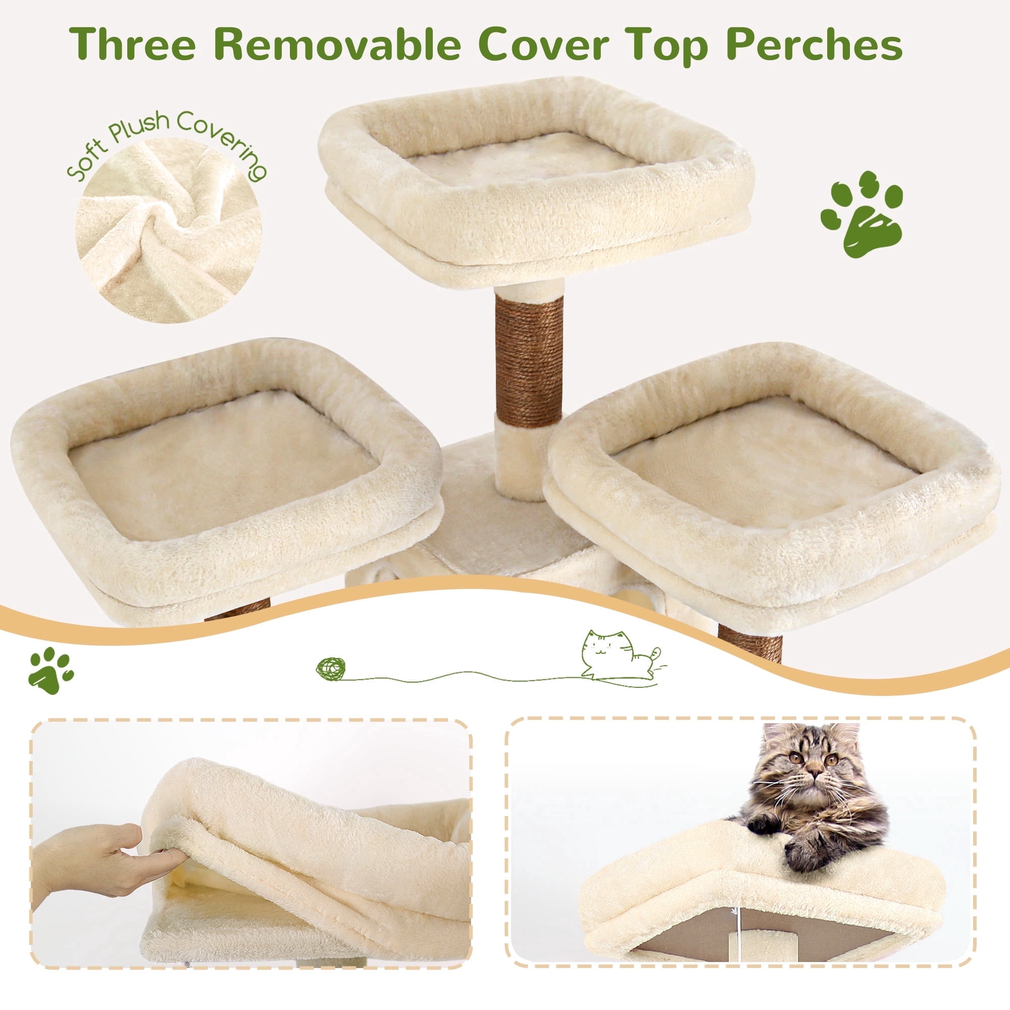 83" Large Cat Tree Tower Multi-Level Condo Scratching Post Hammock Leopard Print