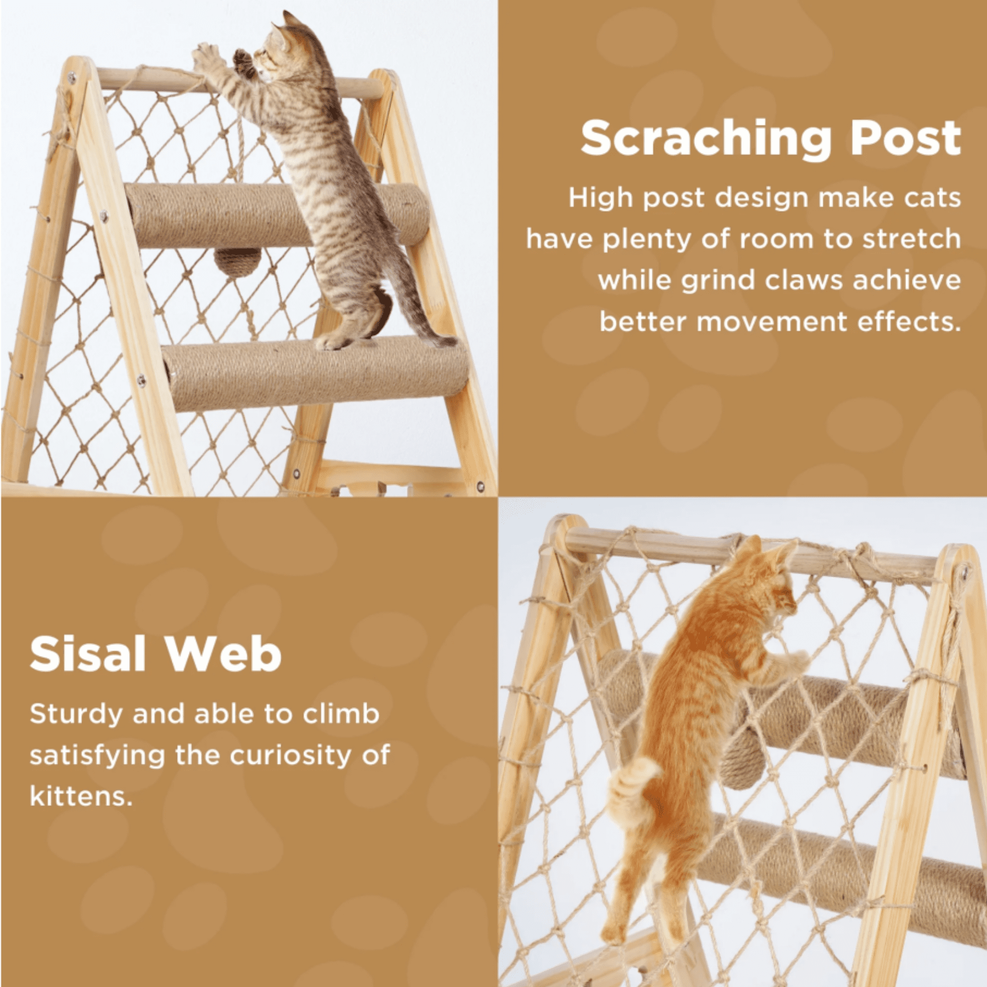33" Wooden Cat Tree Triangle Climber w/ Hammock Scratching Post Indoor Cats