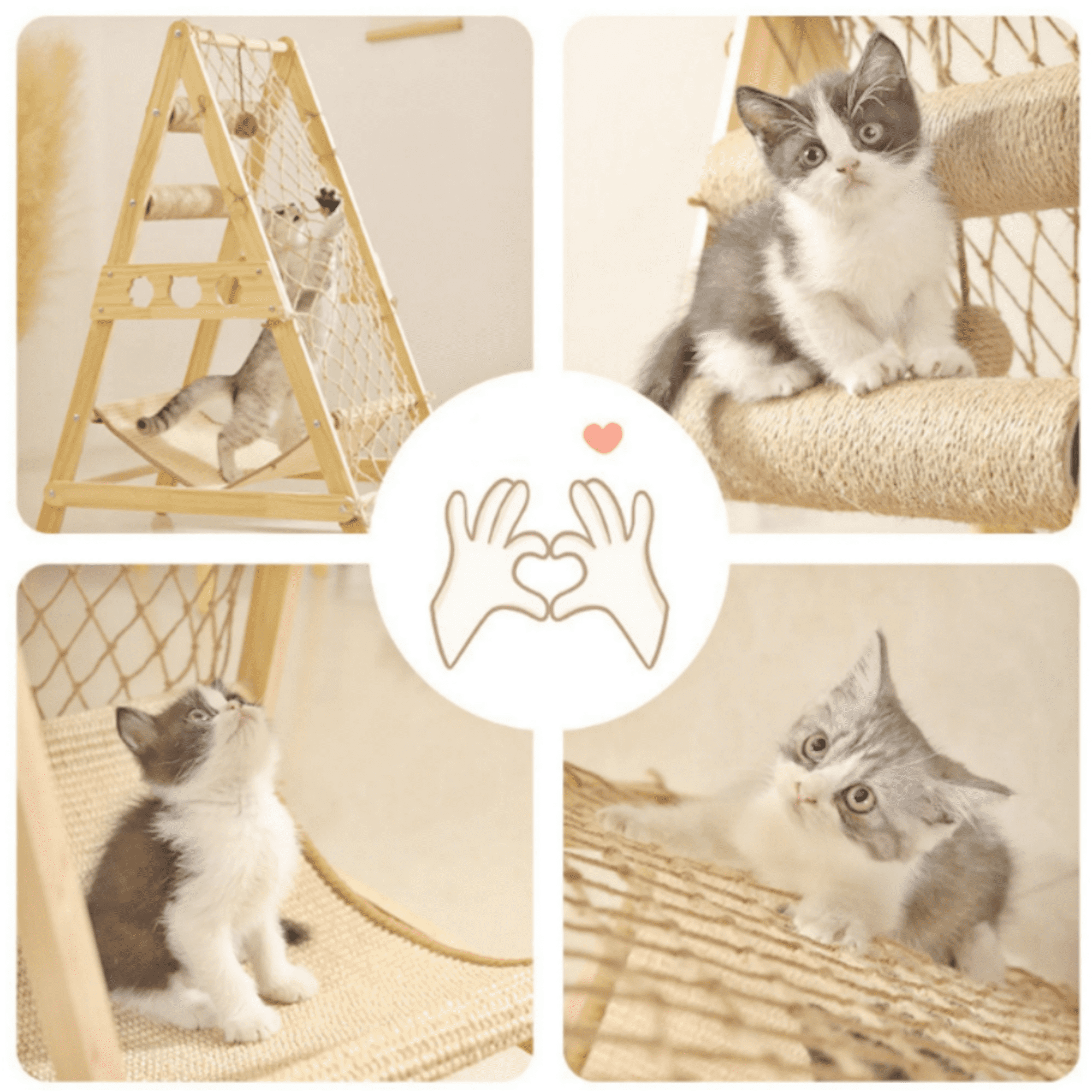 33" Wooden Cat Tree Triangle Climber w/ Hammock Scratching Post Indoor Cats