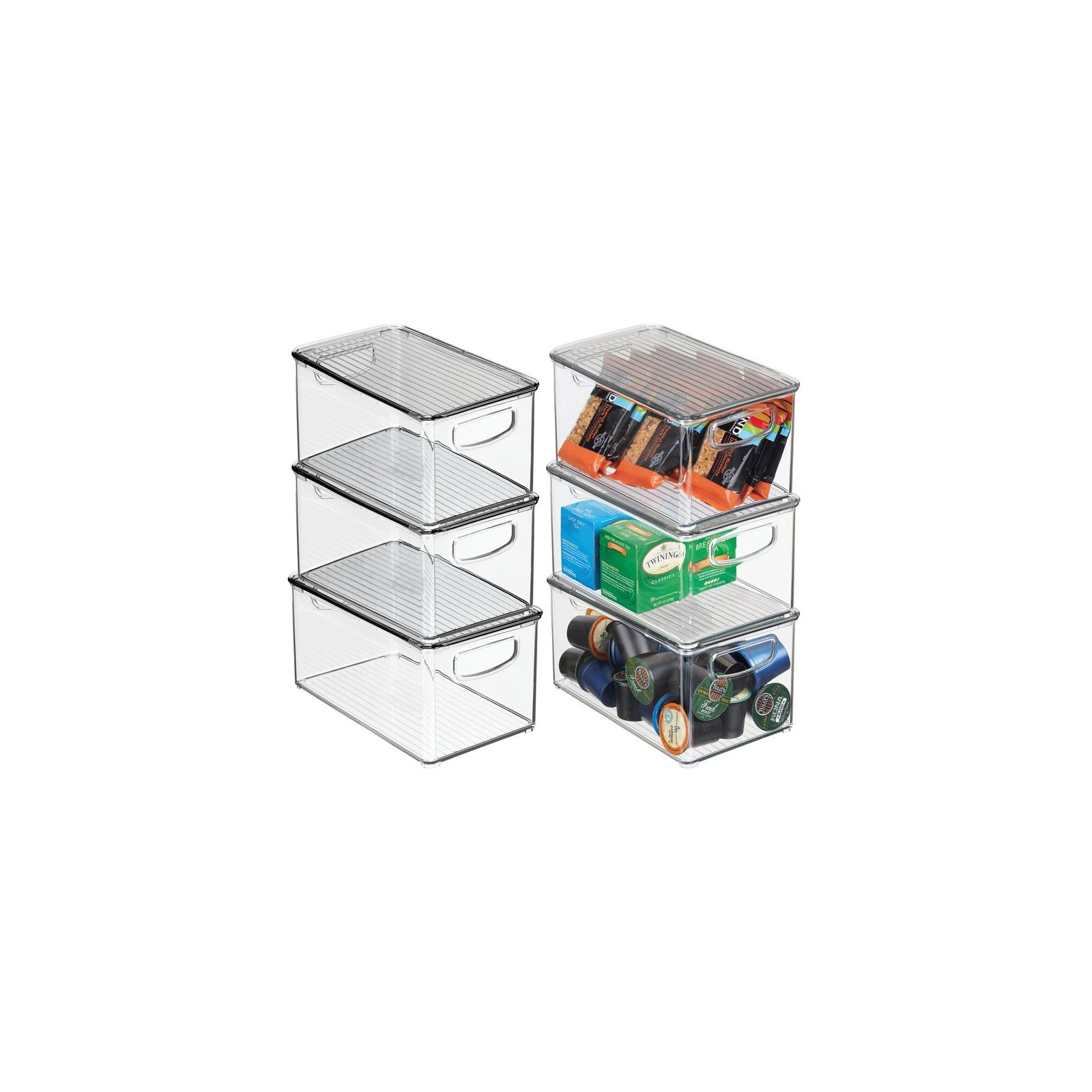 Plastic Deep Kitchen Storage Bin Box, Lid/Handles, 6 Pack, Clear/Gray ﻿