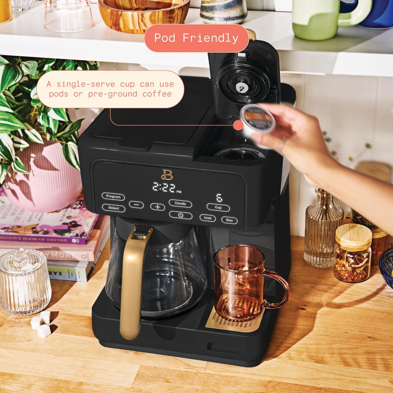 Beautiful Multi-Brew 12-Cup Programmable Drip & Single-Serve Coffee Maker