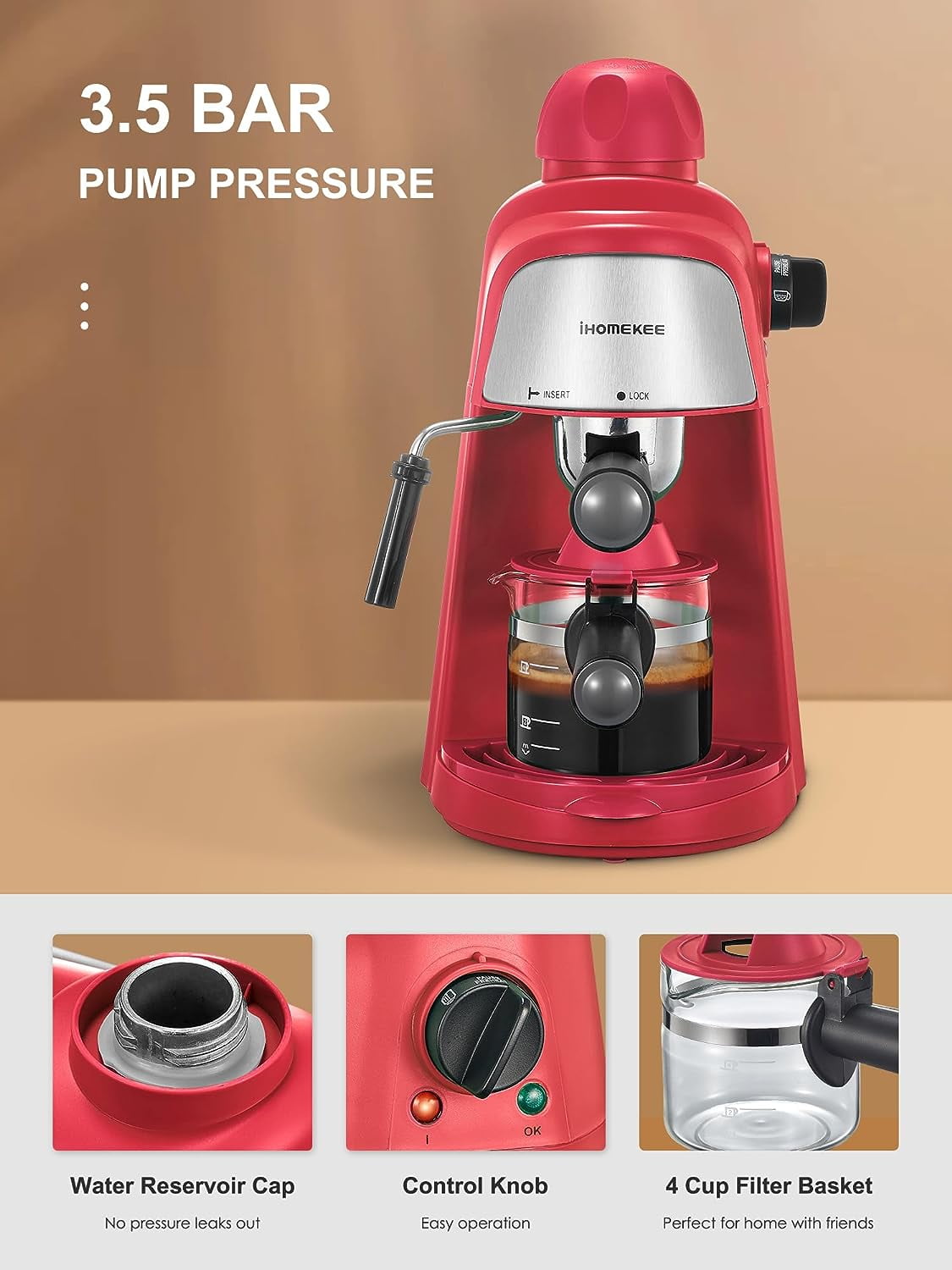 Espresso Machine, 3.5Bar Espresso and Cappuccino Machine with Preheating Functio