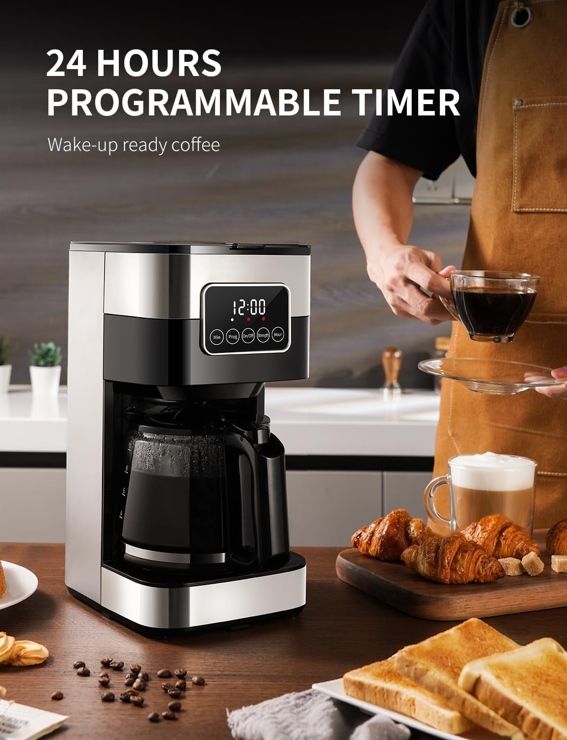 10-Cup Programmable Coffee Maker with LCD Touch Screen and Auto Shut-Off for Hom