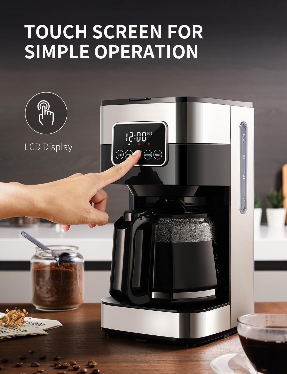 10-Cup Programmable Coffee Maker with LCD Touch Screen and Auto Shut-Off for Hom