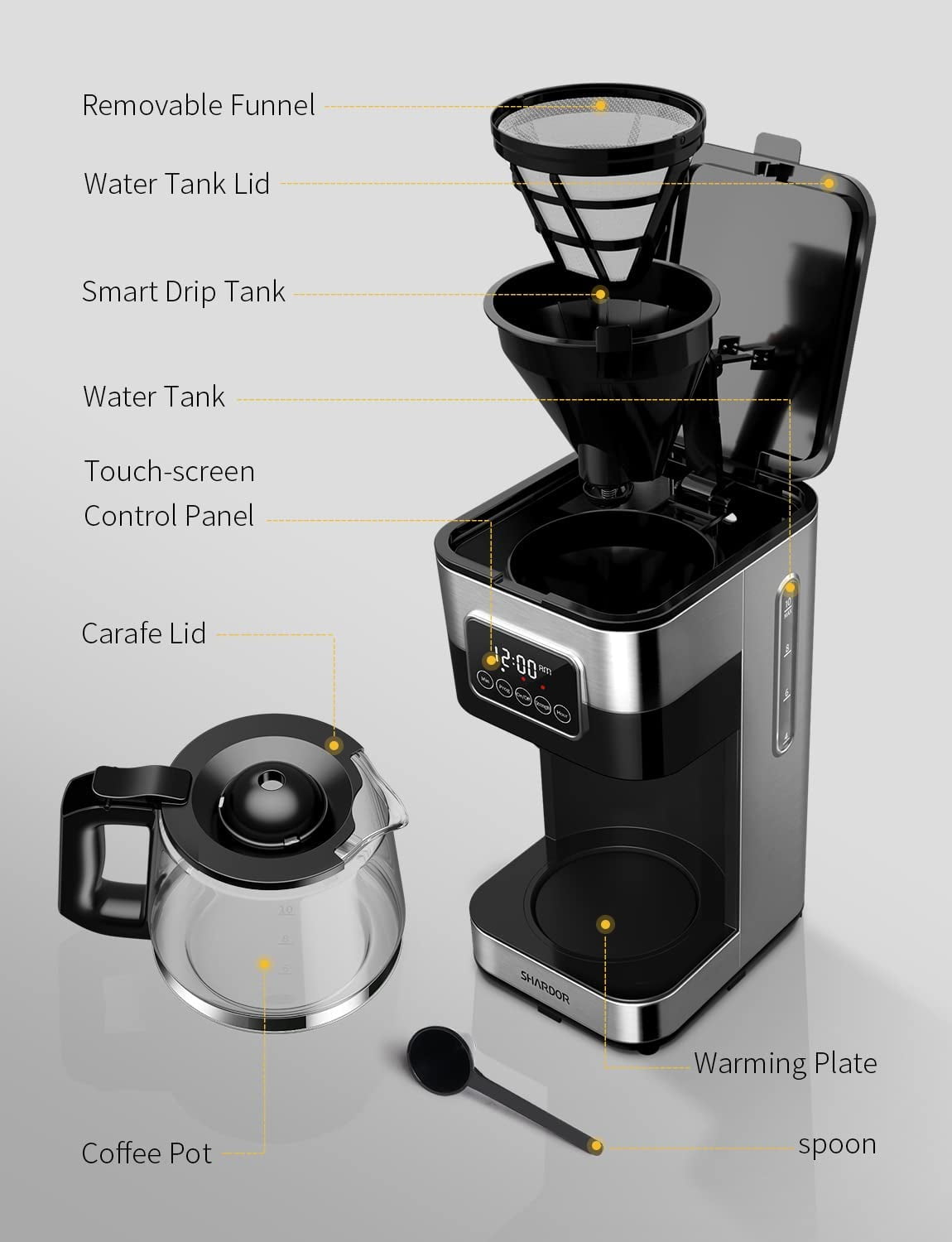 10-Cup Programmable Coffee Maker with LCD Touch Screen and Auto Shut-Off for Hom