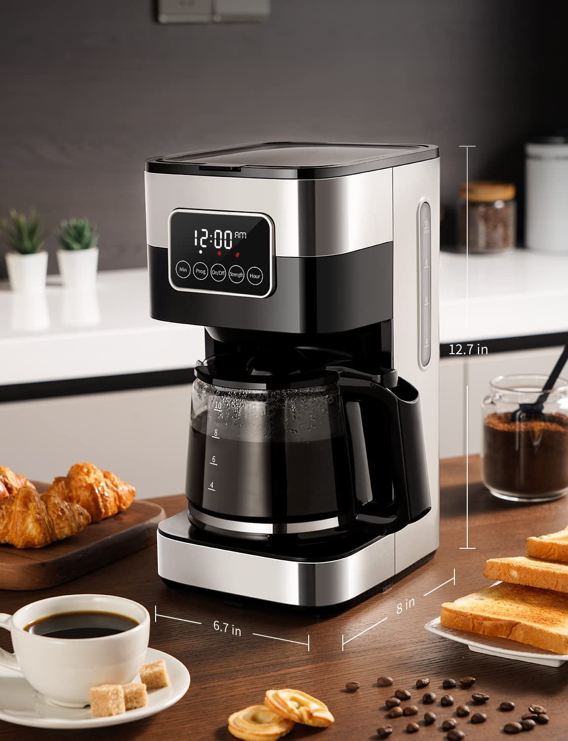 10-Cup Programmable Coffee Maker with LCD Touch Screen and Auto Shut-Off for Hom