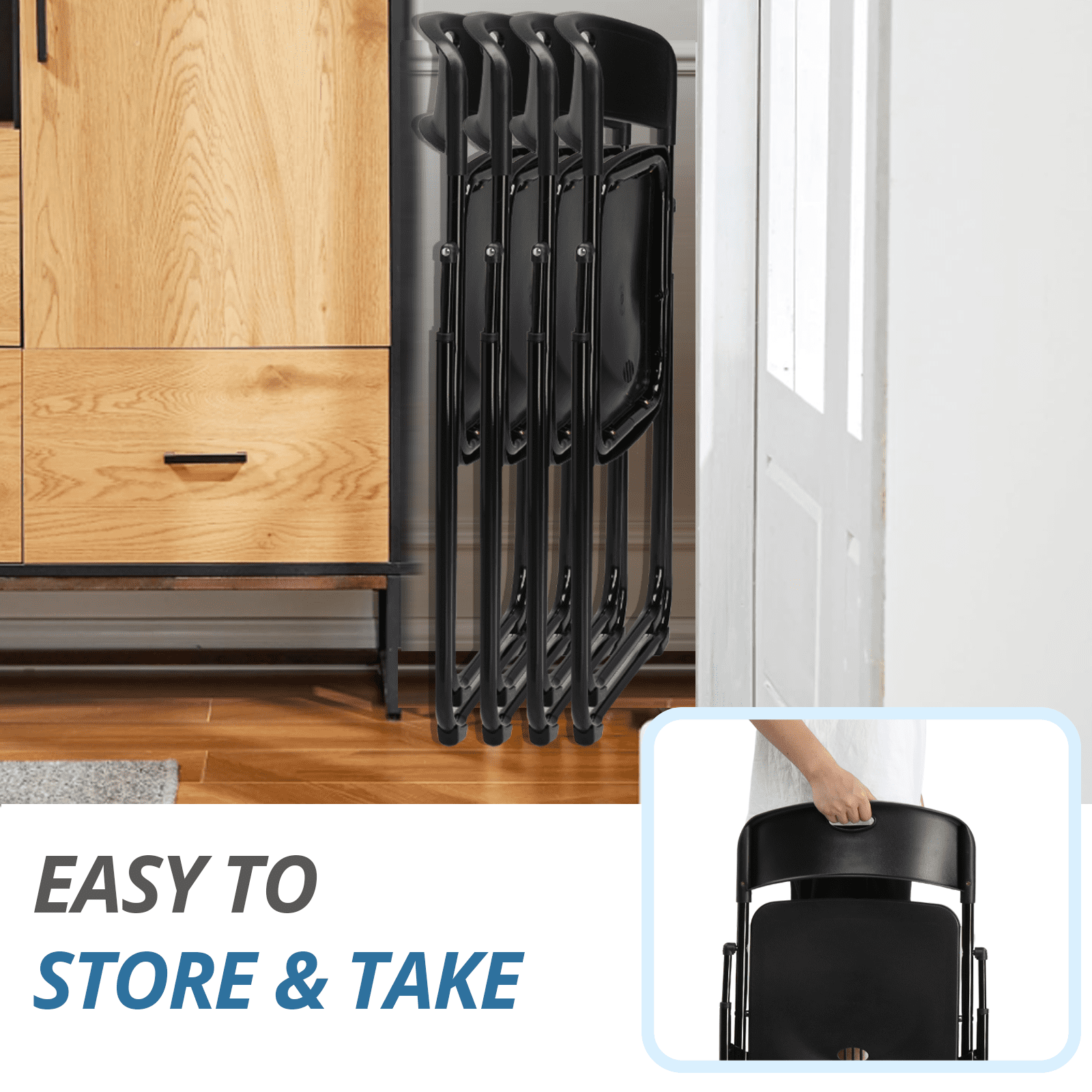 4-Pack Plastic Folding Chairs, Modern Stackable and Portable Event Seats