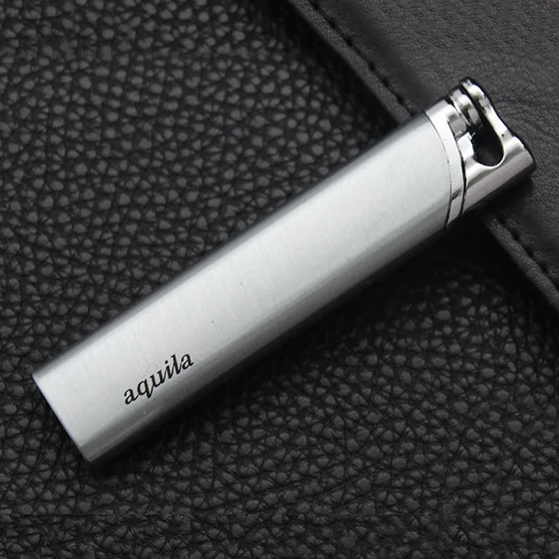 Slim Compact Metal Windproof Red Flame Butane Gas Lighter Visible Gas Window