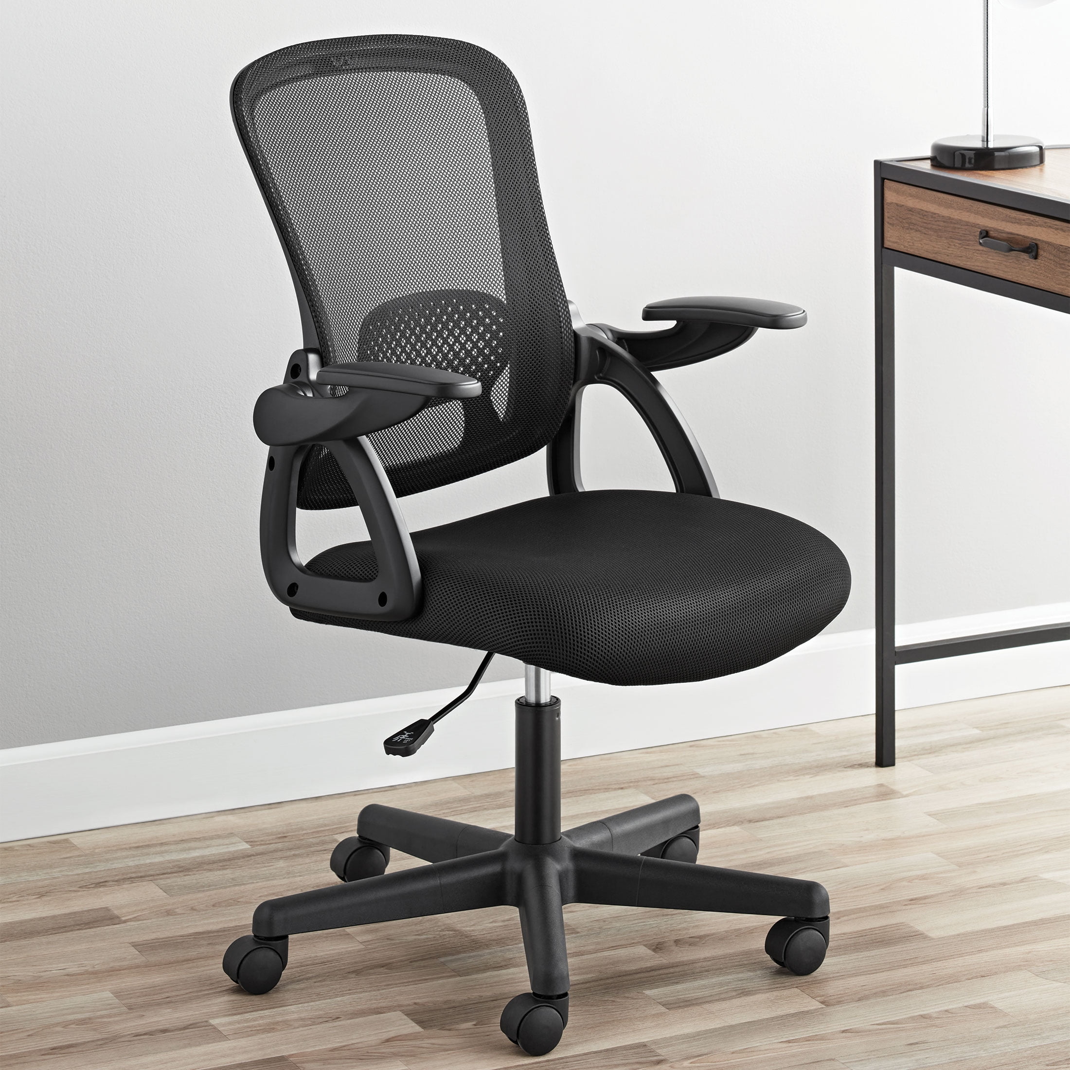 Mainstays Ergonomic Mesh Back Office Chair with Flip Up Arms for Adults, Black