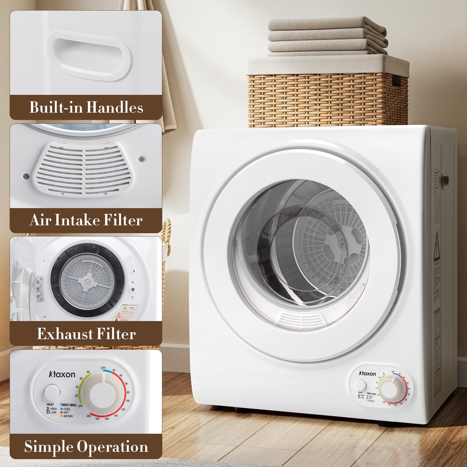 1.6 cu ft Portable Compact Electric Dryer, High End Laundry Front Load Tu