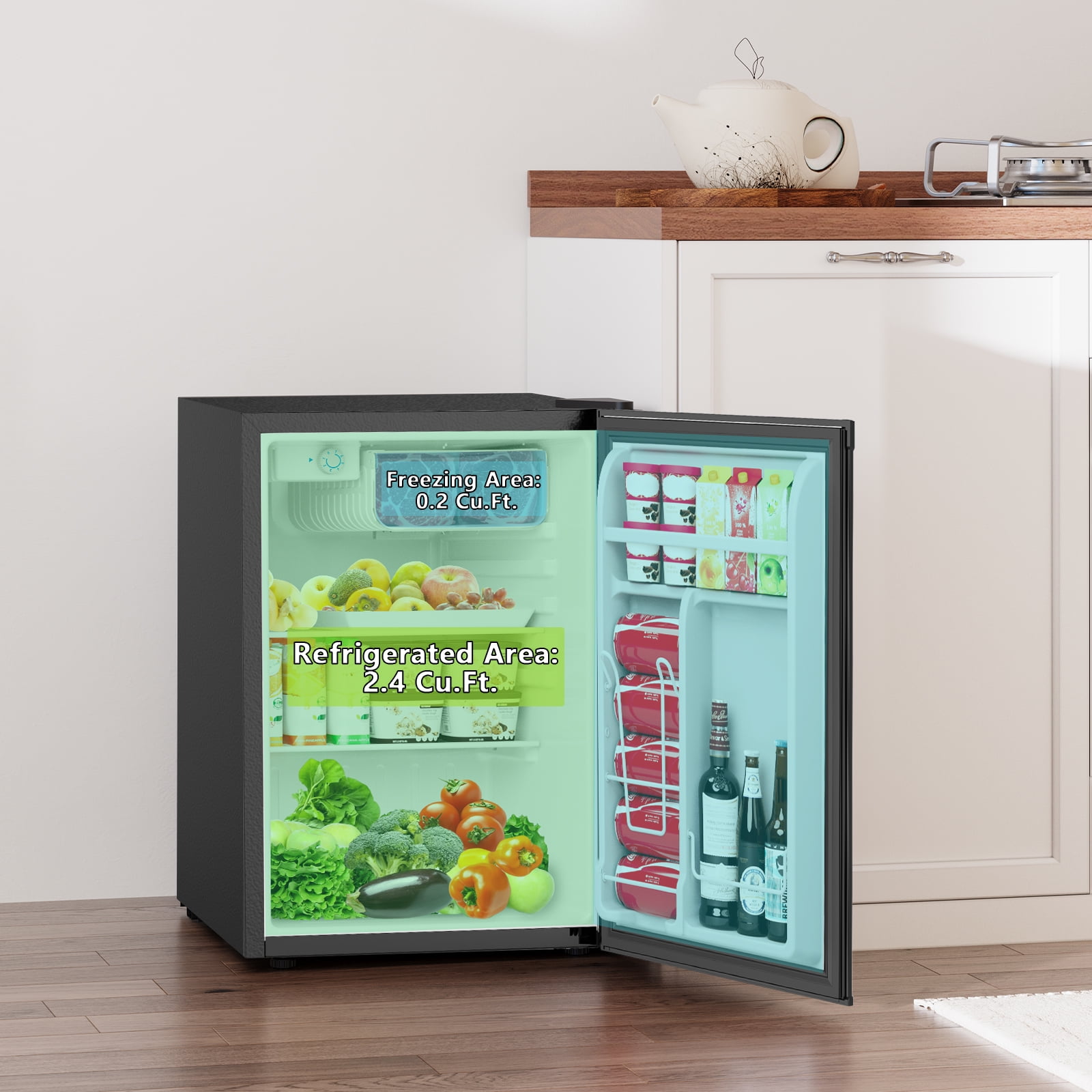 2.6 Cu.ft Mini Fridge with Freezer, Energy Efficient Compact Refrigerator