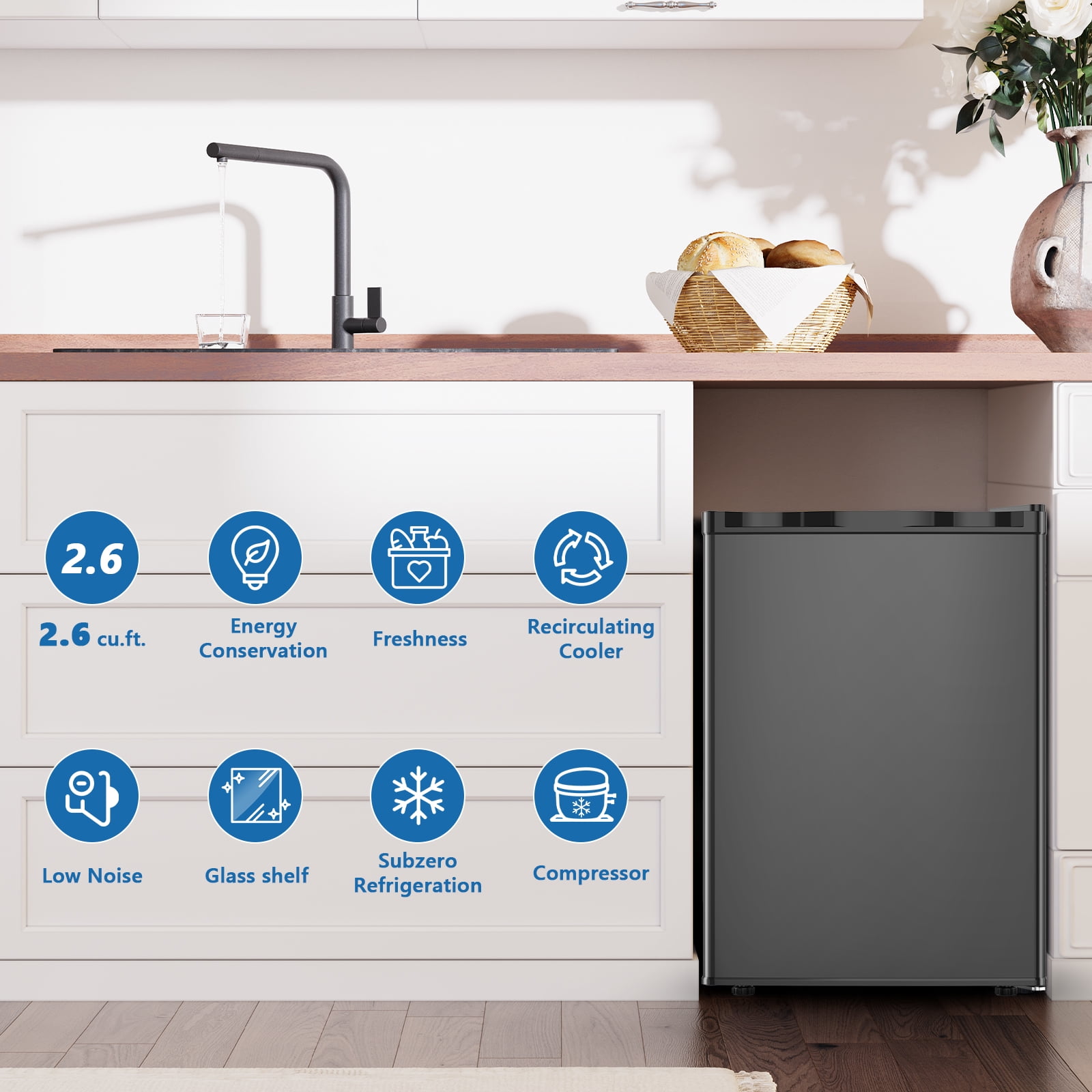 2.6 Cu.ft Mini Fridge with Freezer, Energy Efficient Compact Refrigerator