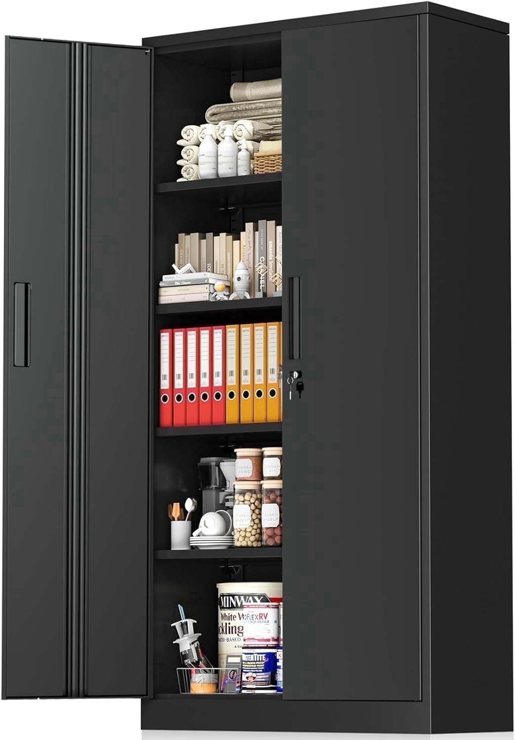71" Metal Garage Storage Cabinet with Locking Doors and Adjustable Shelv