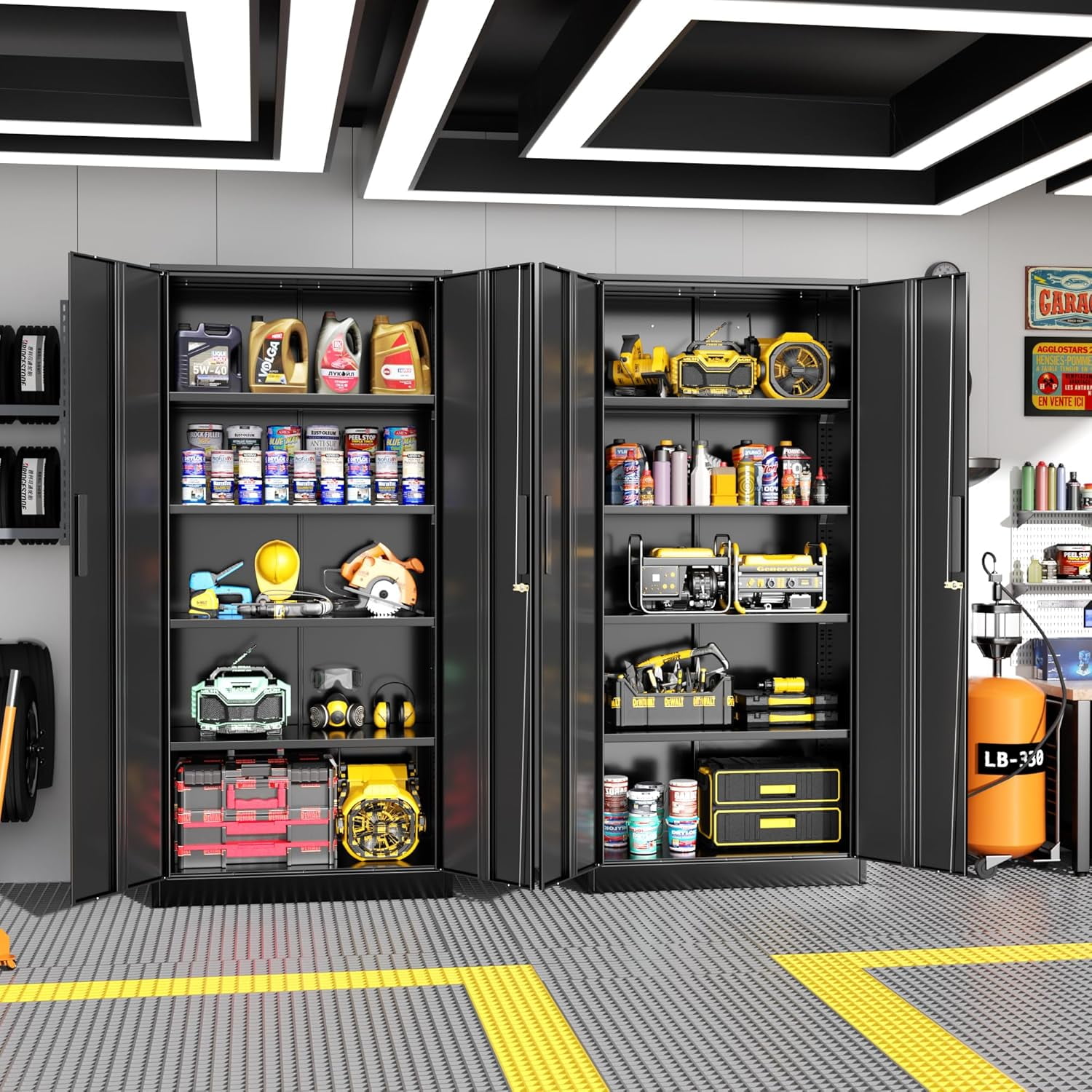71" Metal Garage Storage Cabinet with Locking Doors and Adjustable Shelv