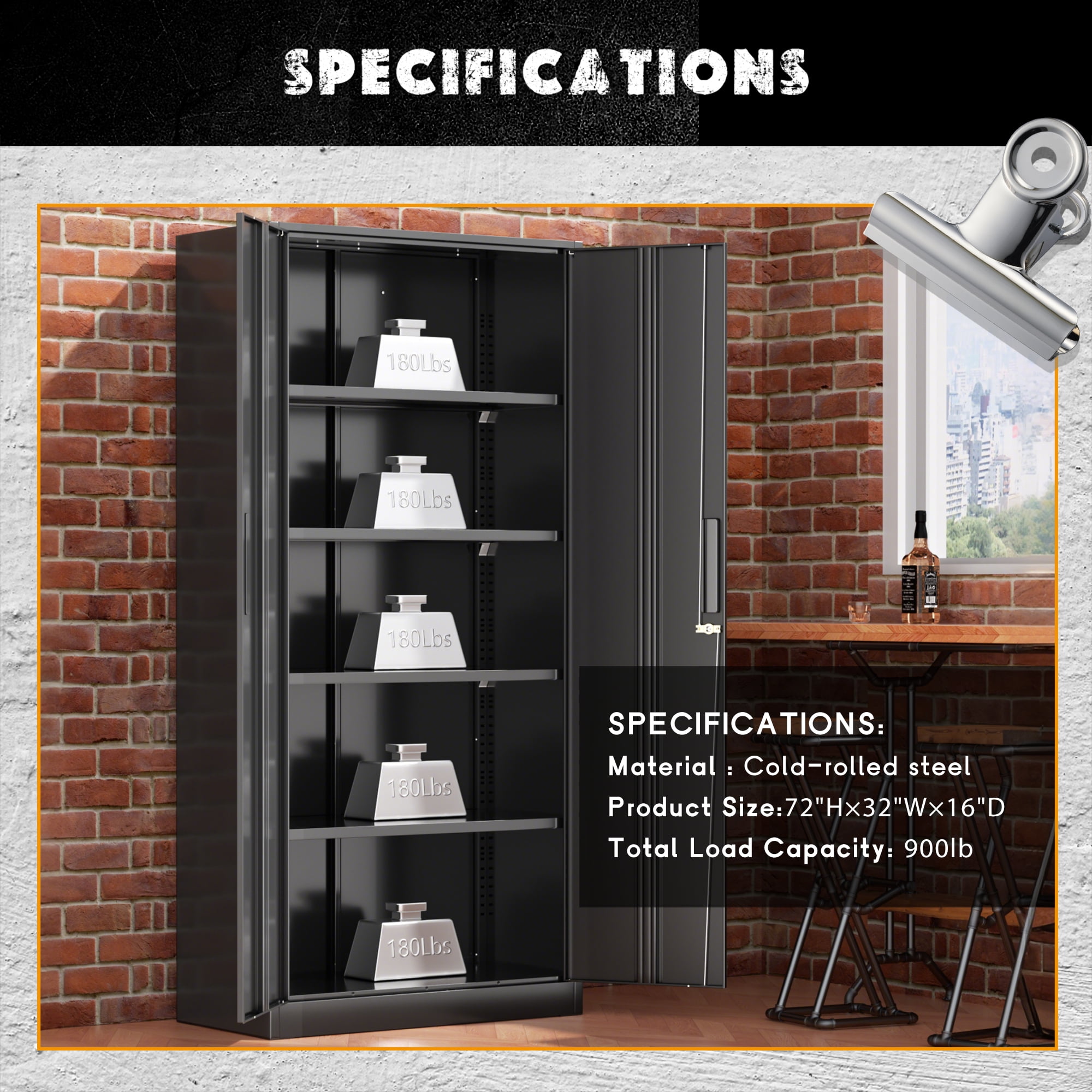 71" Metal Garage Storage Cabinet with Locking Doors and Adjustable Shelv