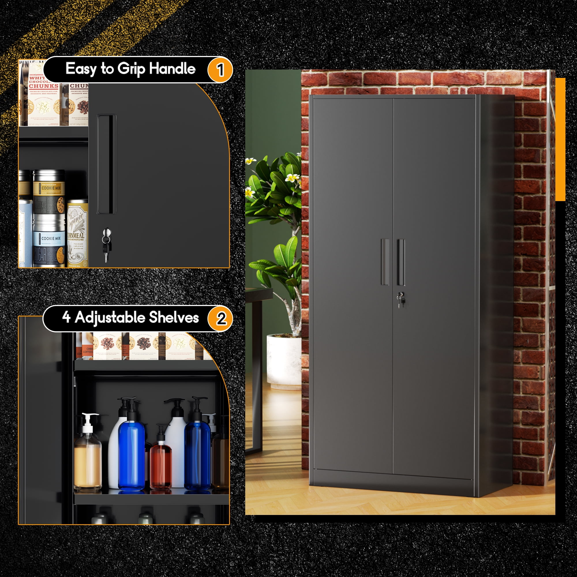 71" Metal Garage Storage Cabinet with Locking Doors and Adjustable Shelv